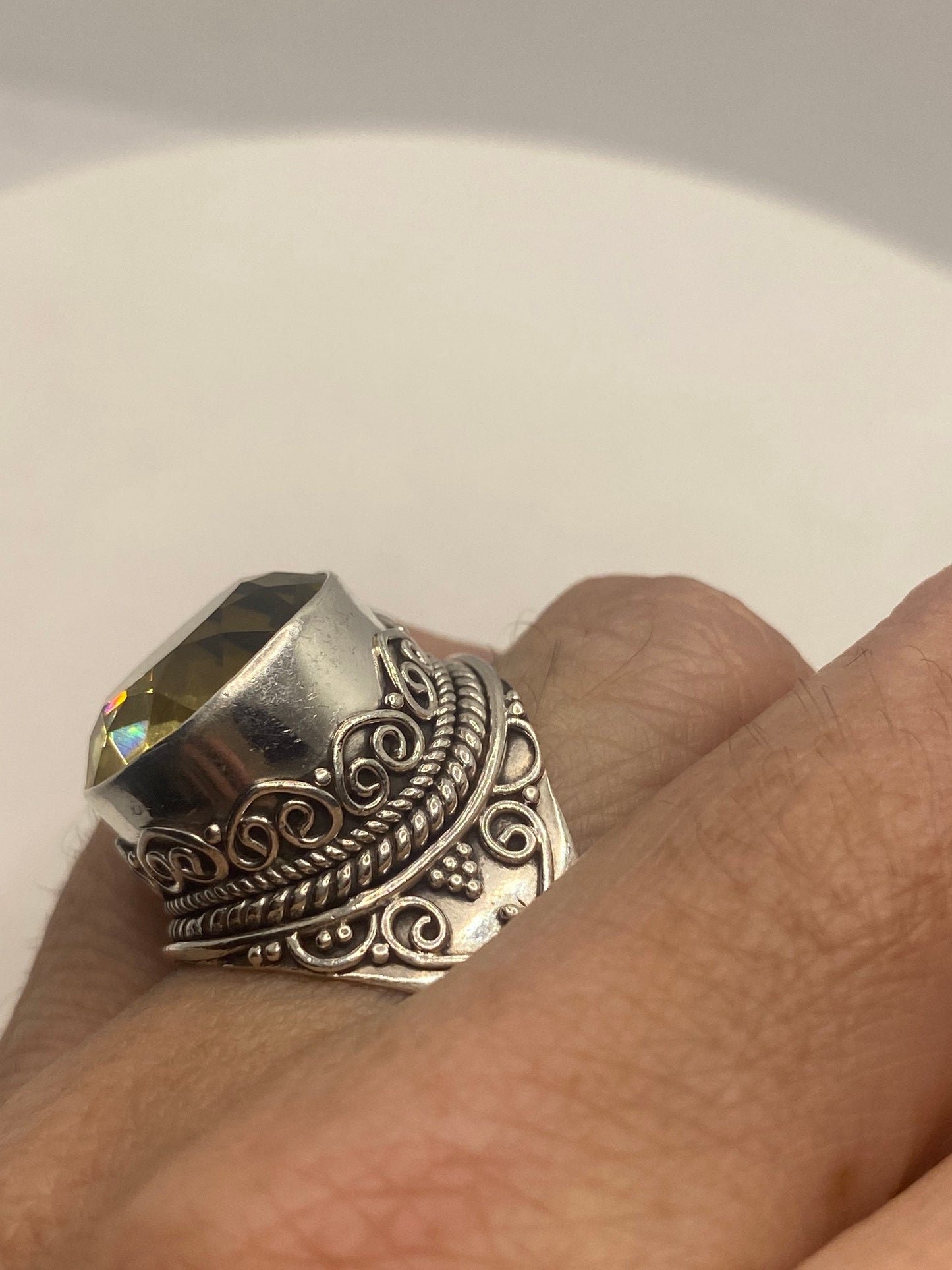 Vintage Golden Citrine 925 Sterling Silver Cocktail Ring