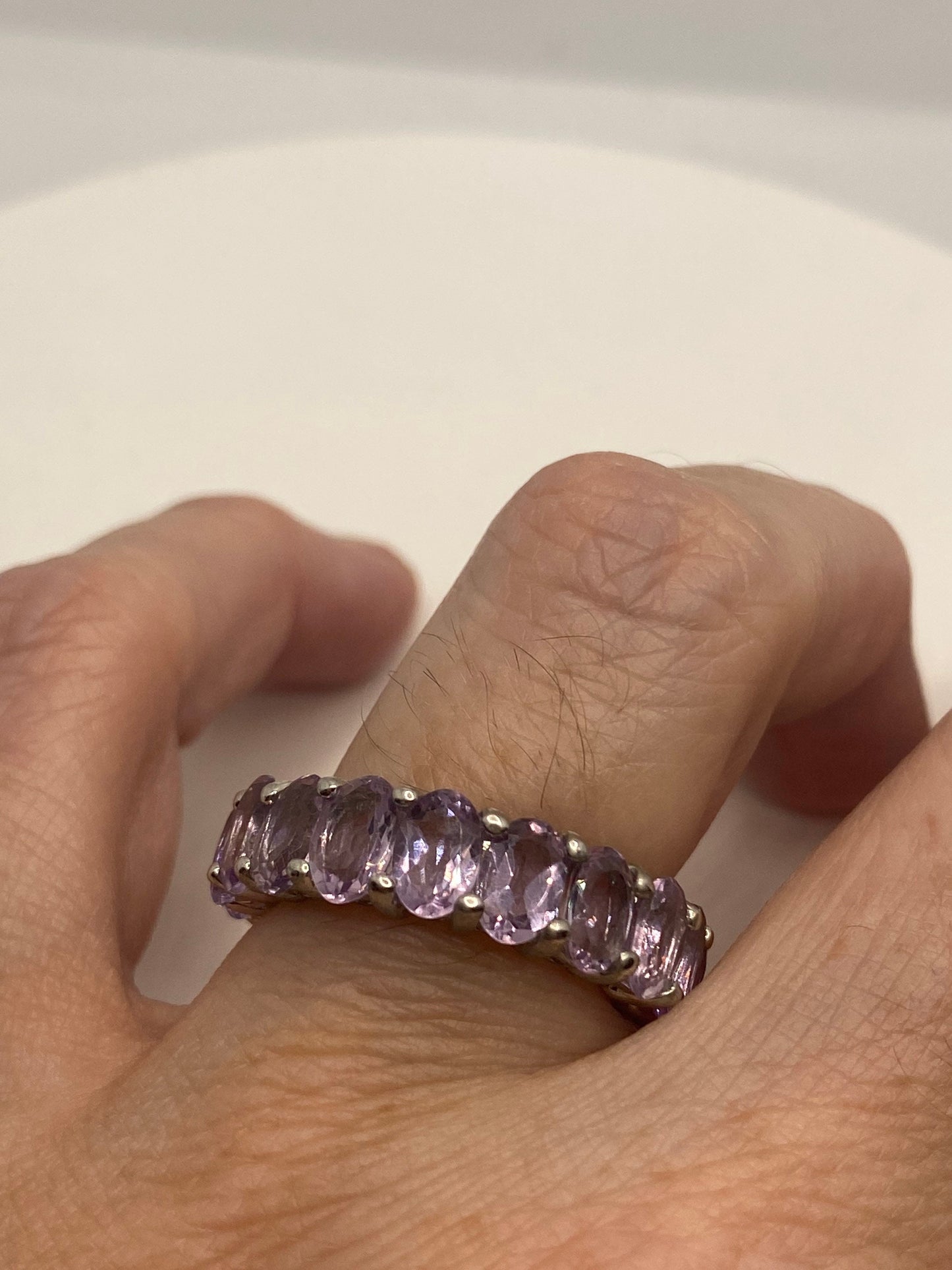 Vintage Purple Amethyst Ring in 925 Sterling Silver eternity band