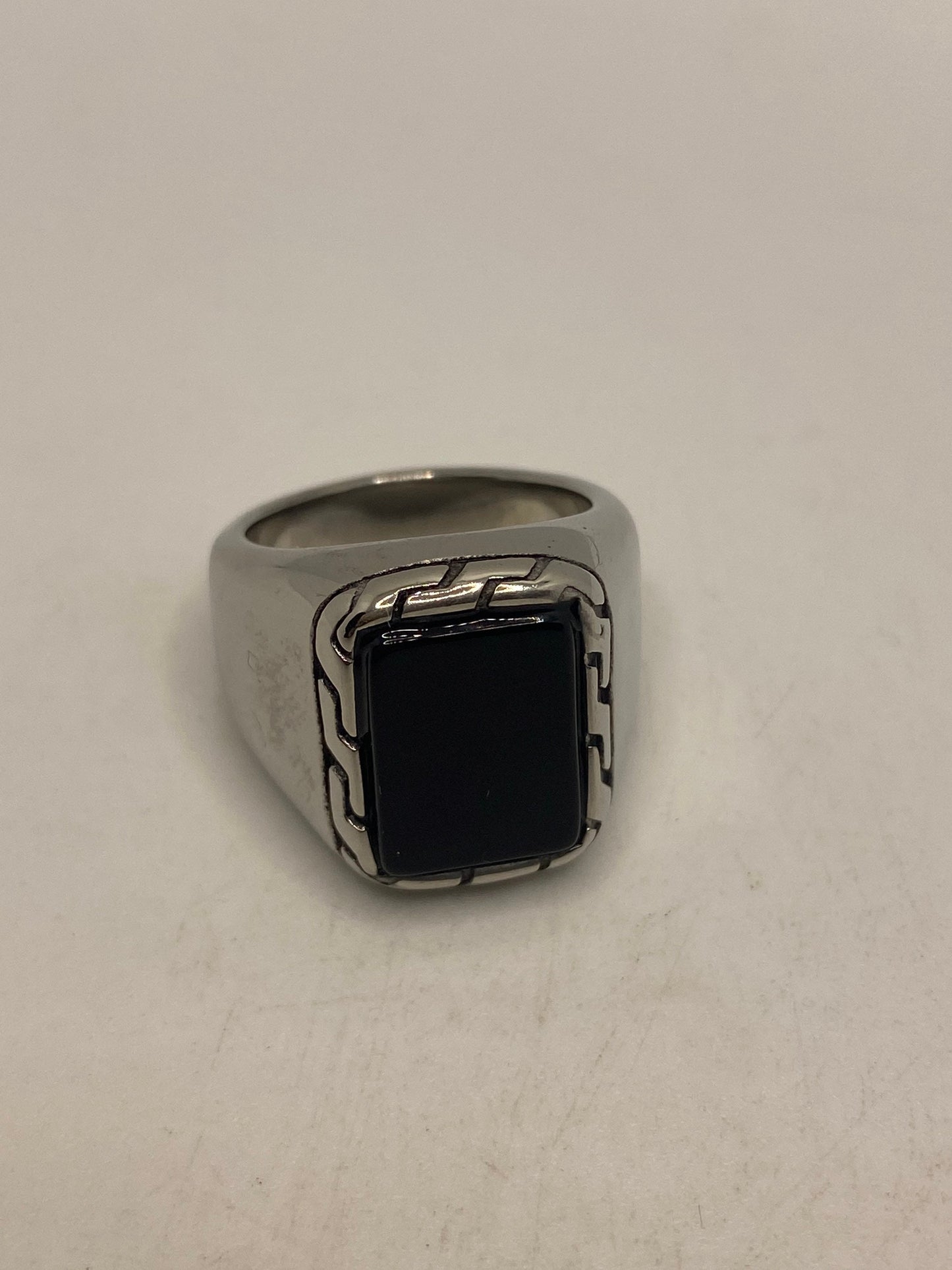 Vintage Stainless Steel Black Onyx Ring Size 7