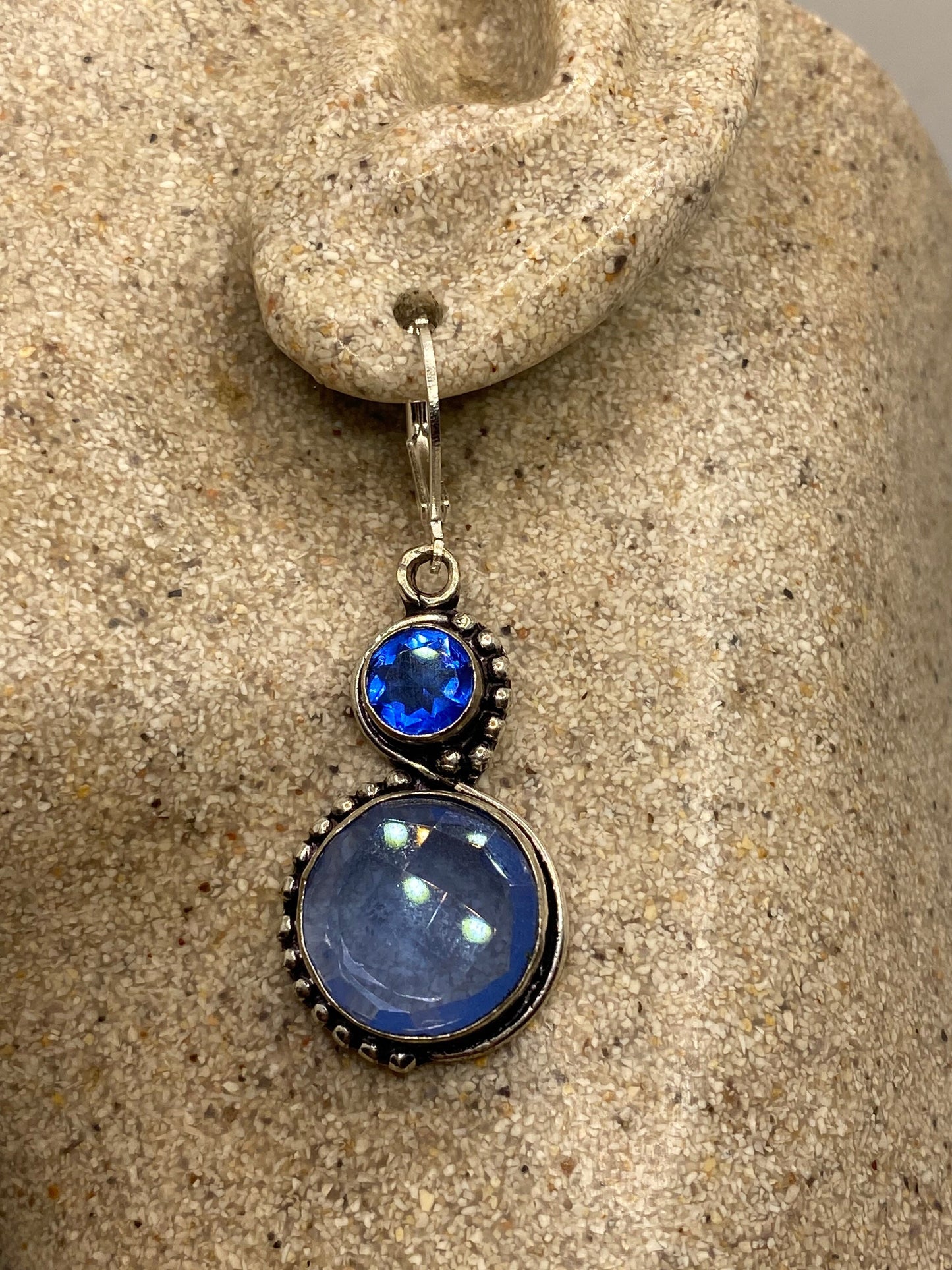 Vintage Blue Chalcedony Earrings Silver Dangle
