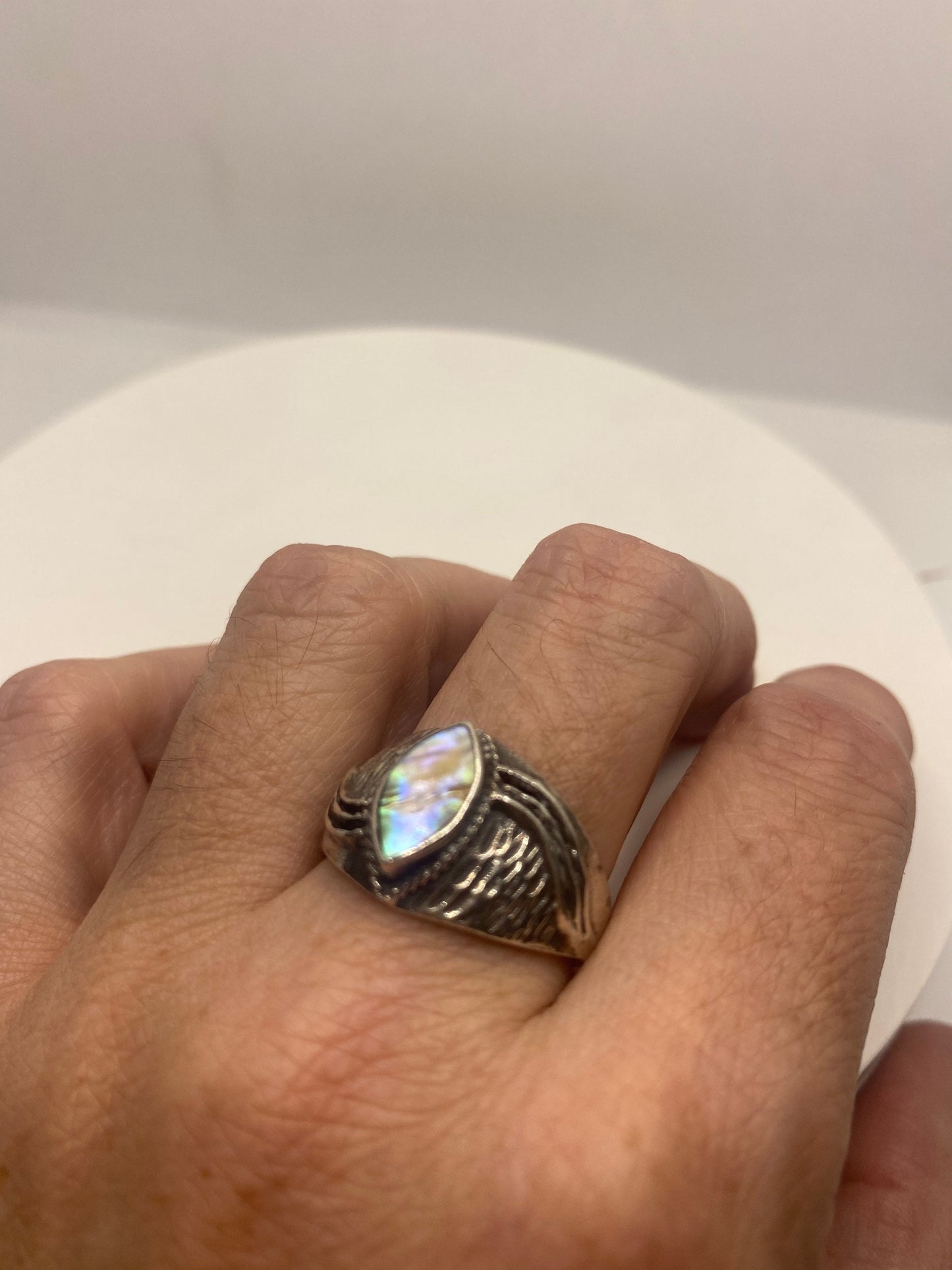 Vintage Mother of Pearl Wing 925 Sterling Silver Ring