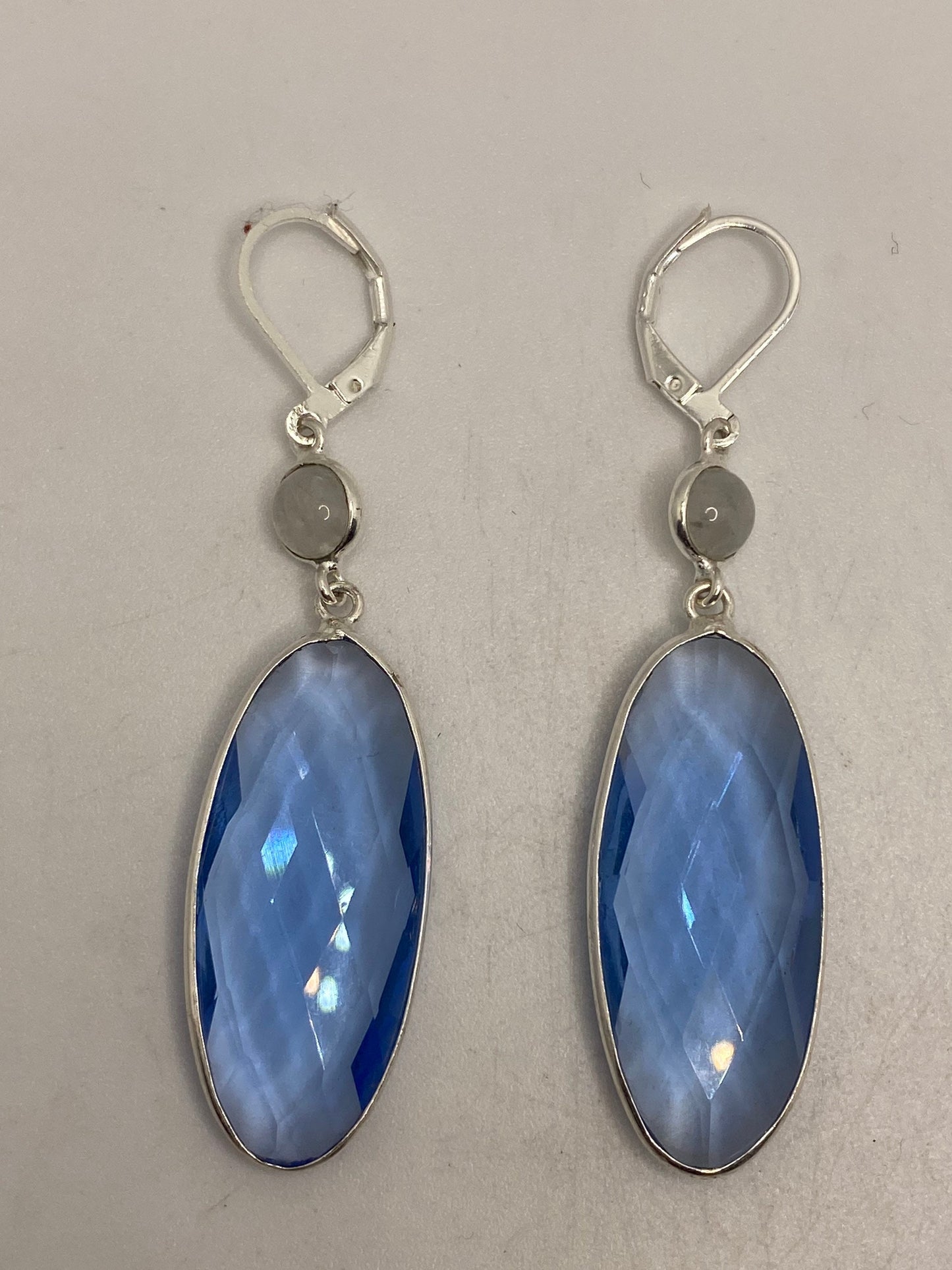 Antique Vintage Aqua Blue Volcanic Glass Silver Dangle Earrings