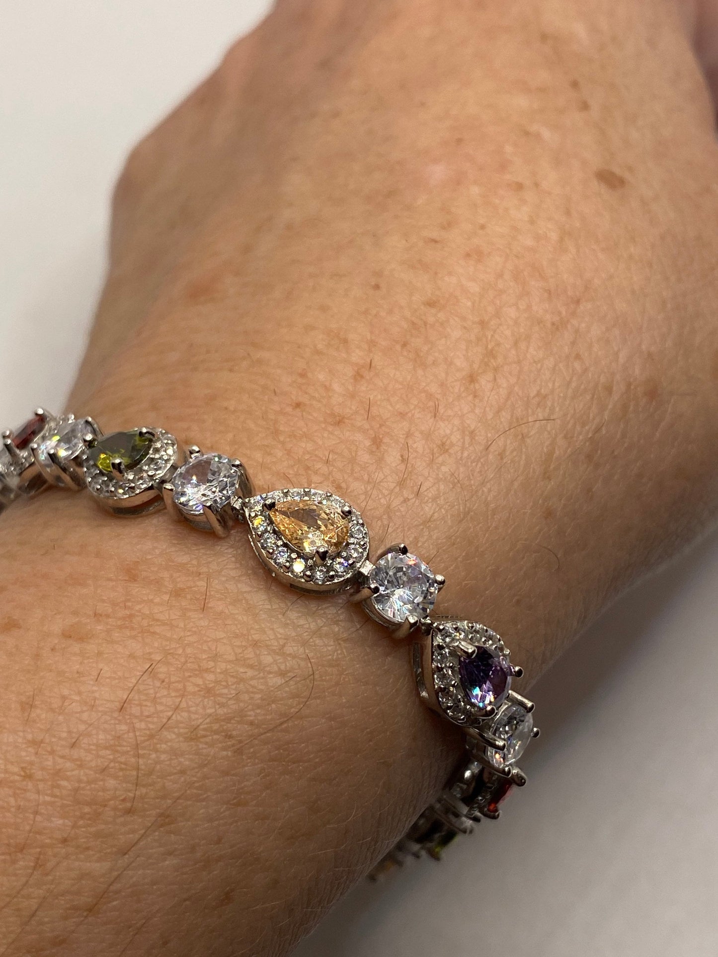Handmade Genuine white Crystal Rhodium Finished 925 Sterling Silver Tennis Bracelet