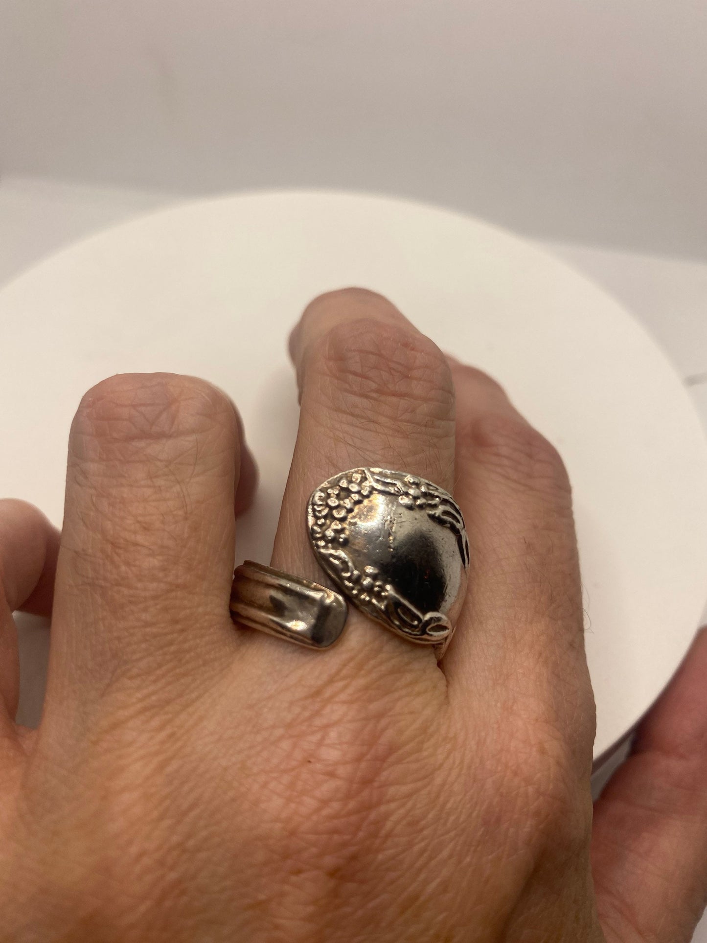 Vintage 925 Sterling Silver leaf Spoon Ring