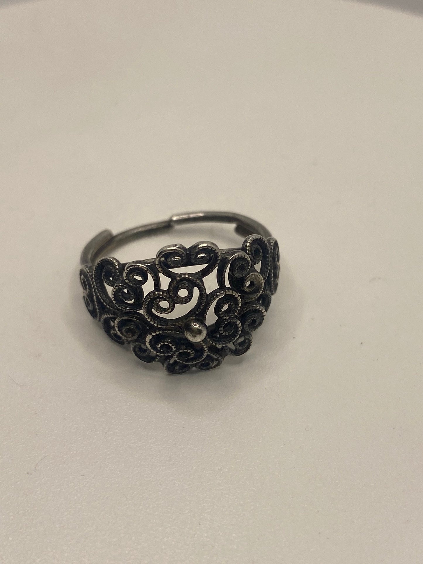 Vintage 925 Sterling Silver Wrapped Wire Filigree Ring Adjustable
