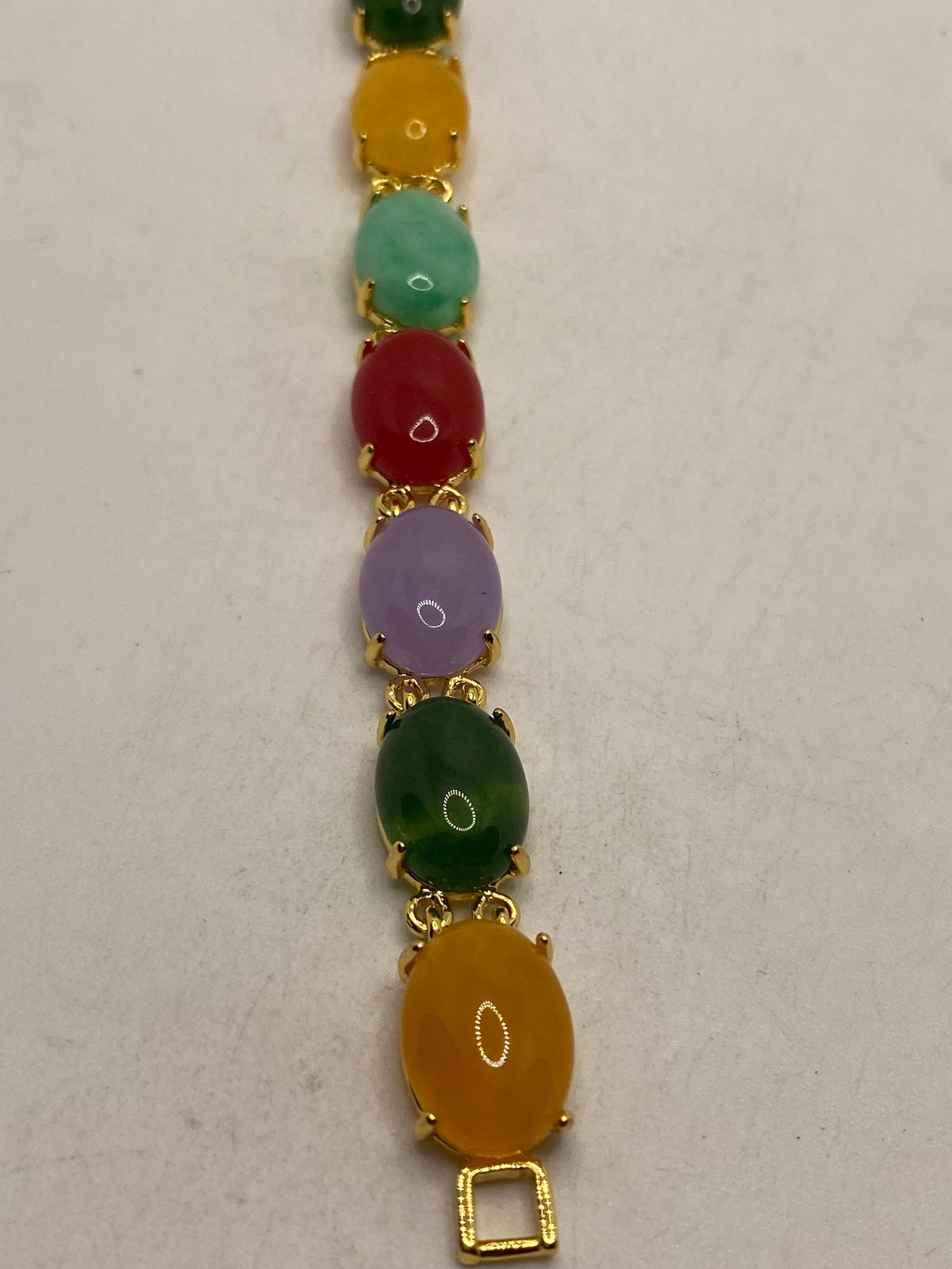 Vintage Green Jade Bracelet Golden White Bronze