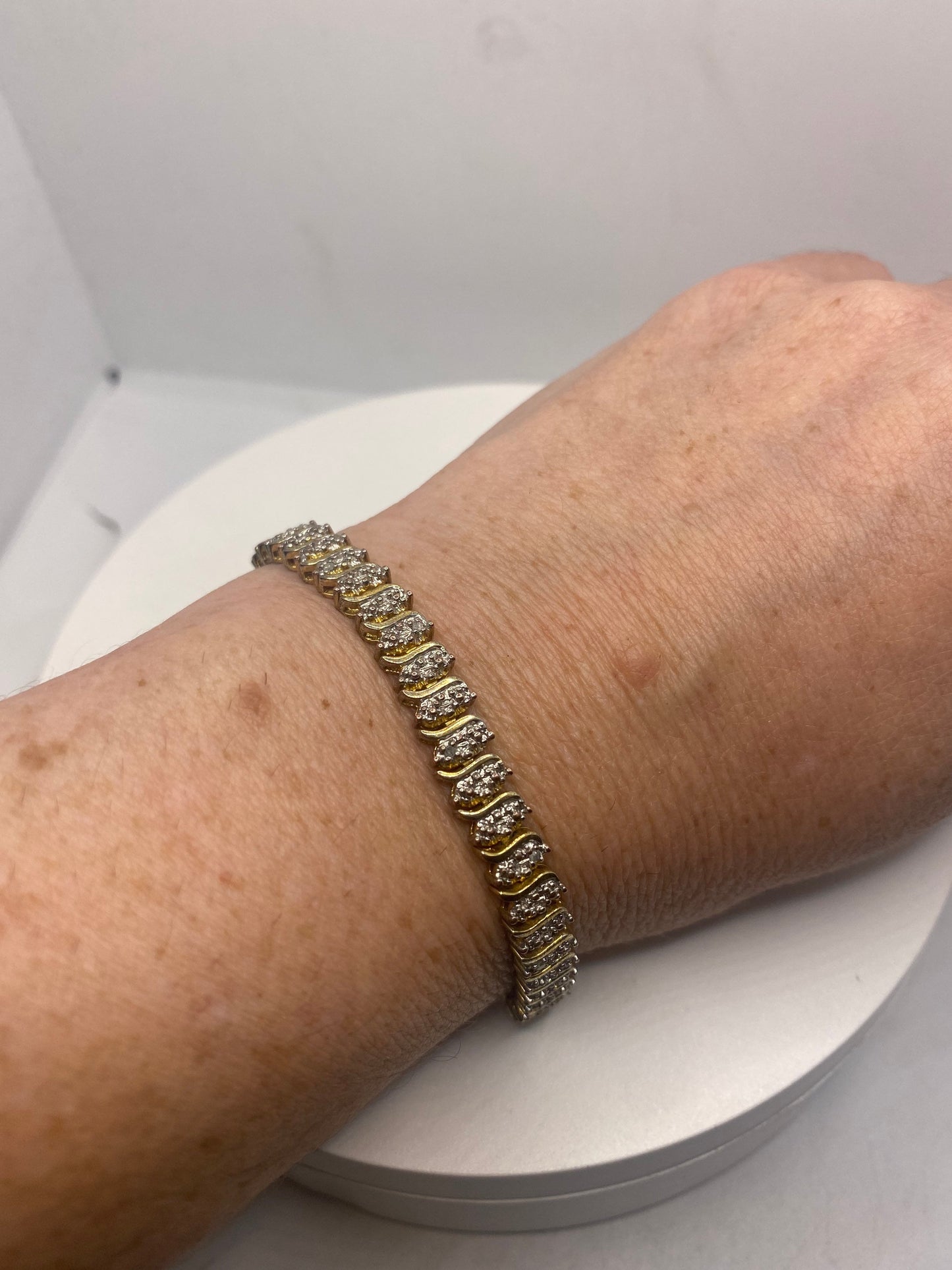 Vintage Diamond Charm Bracelet Golden 925 Sterling Silver