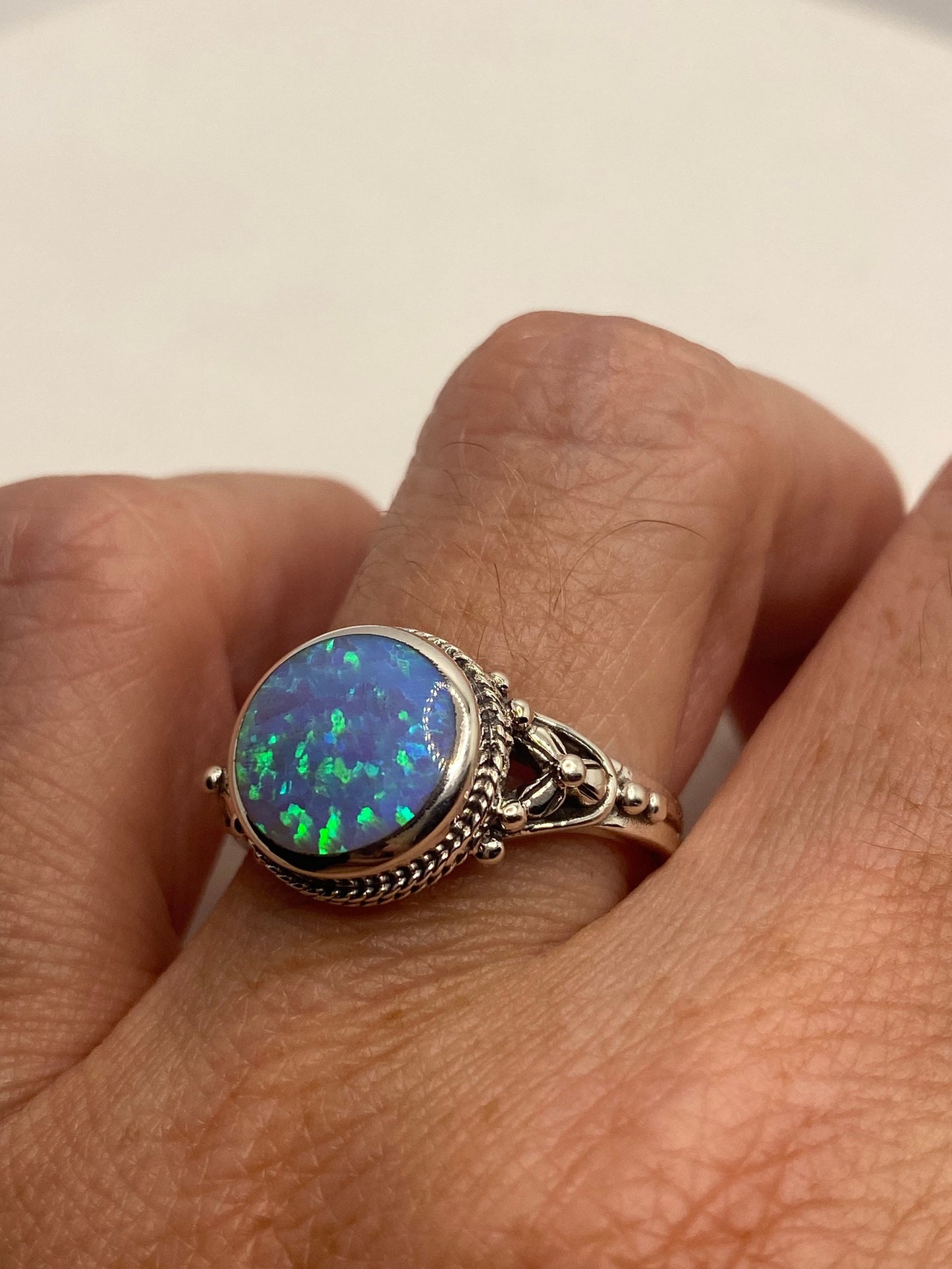 Vintage Ethiopian Fire Opal Band 925 Sterling Silver Ring