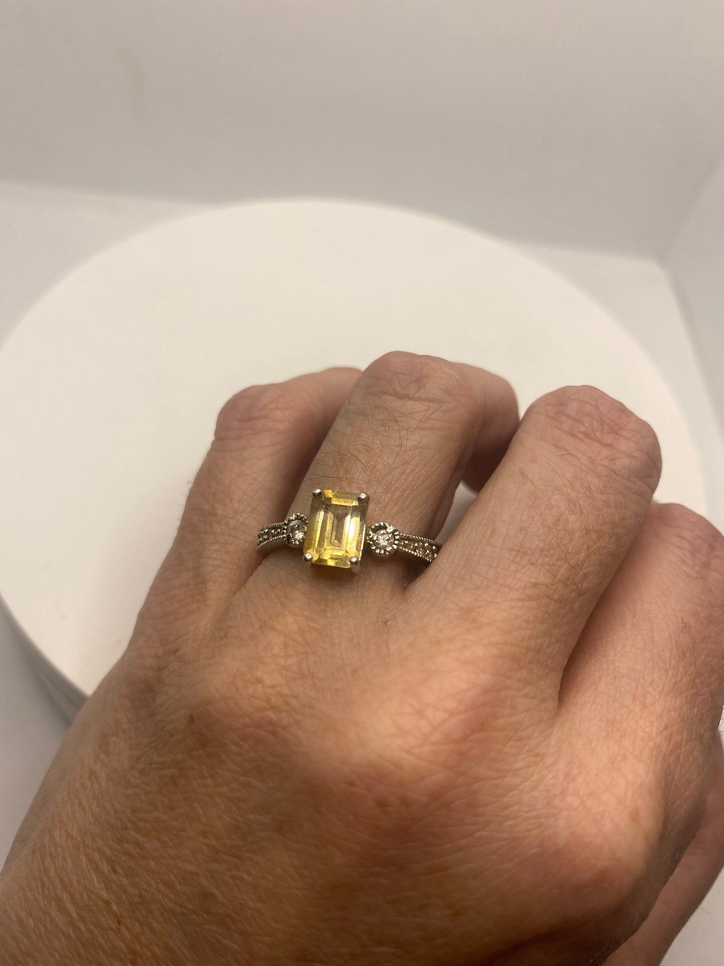Vintage Golden Citrine 925 Sterling Silver Ring