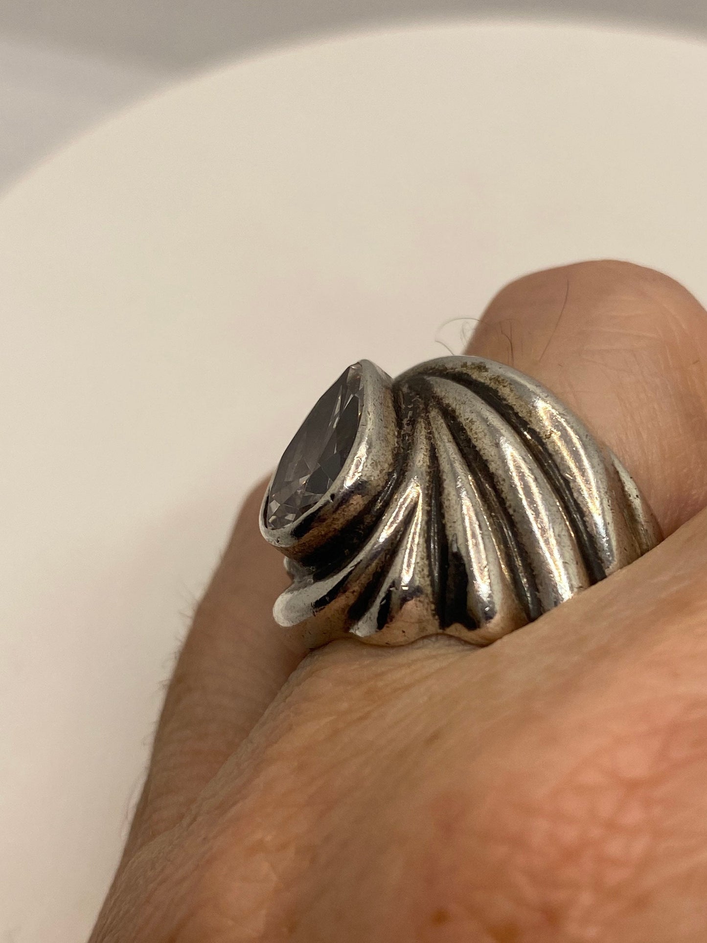 Vintage Cubic Zirconia Crystal Sterling Silver Ring Size 8