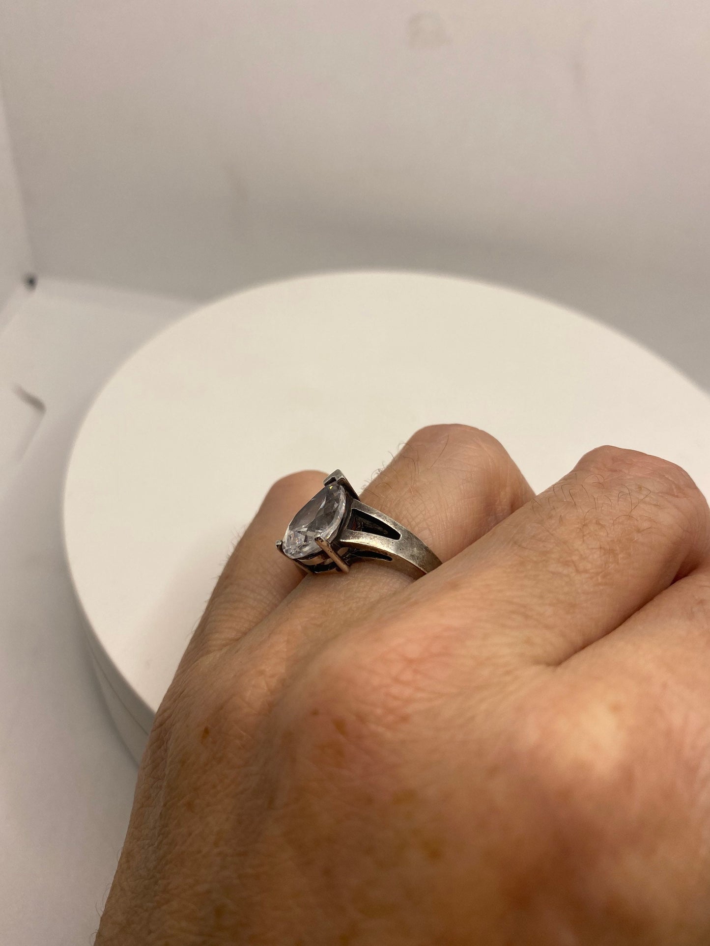 Vintage Cubic Zirconia Crystal Sterling Silver Ring Size 8