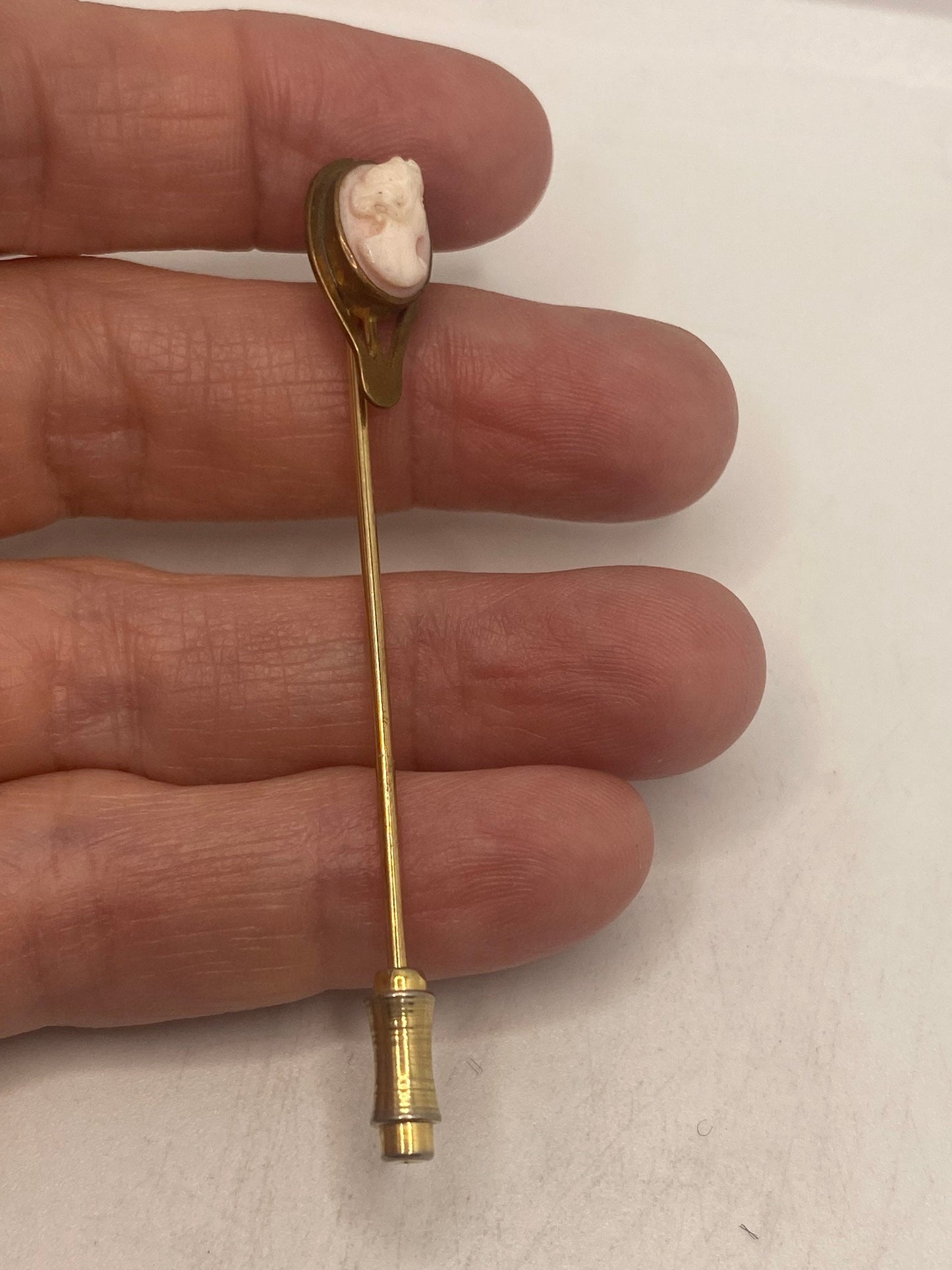 Vintage Pink Shell Cameo Yellow Gold Filled Brooch Stick Pin