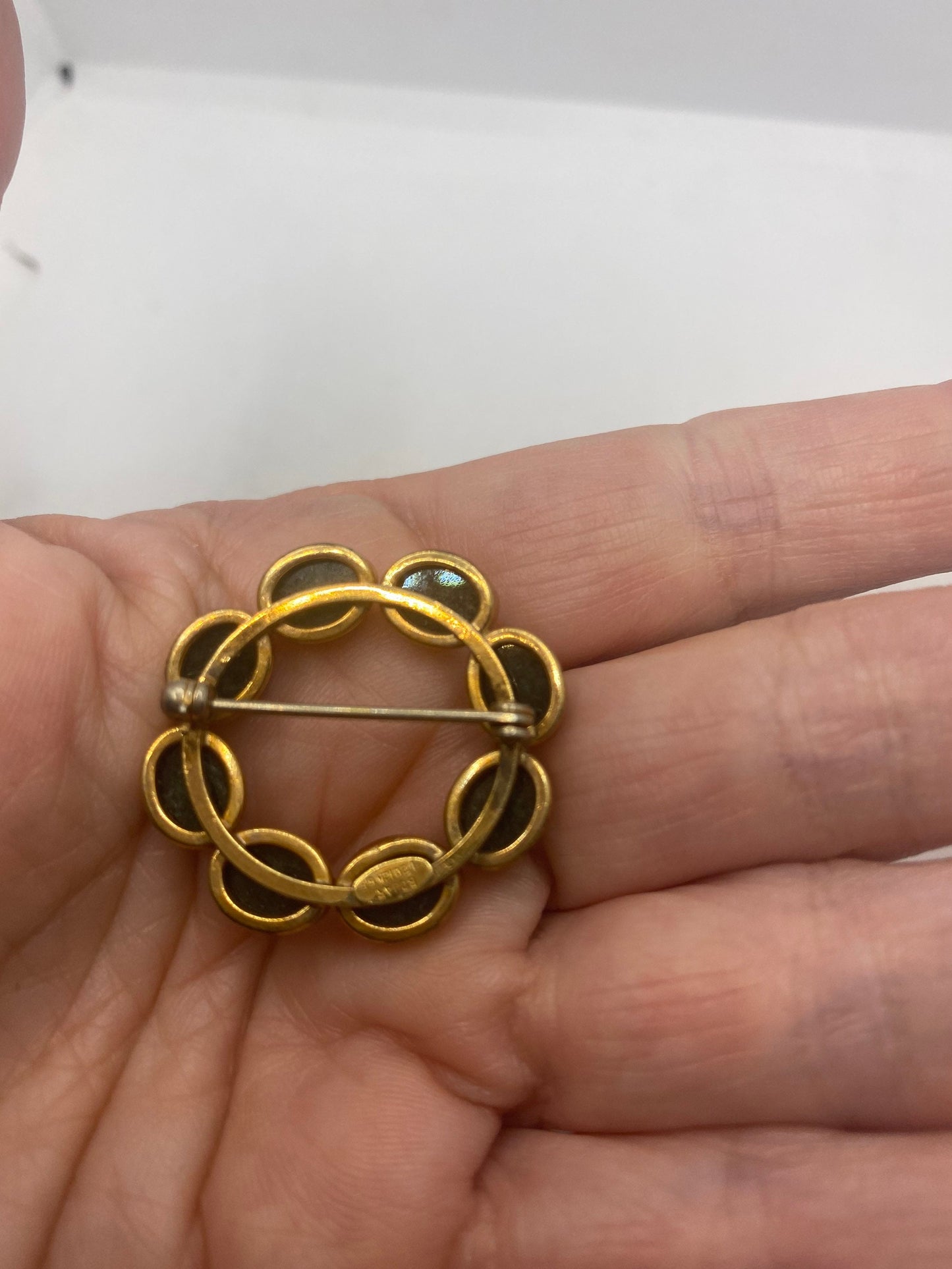 Vintage Green Jade Yellow Gold Filled Brooch Pin