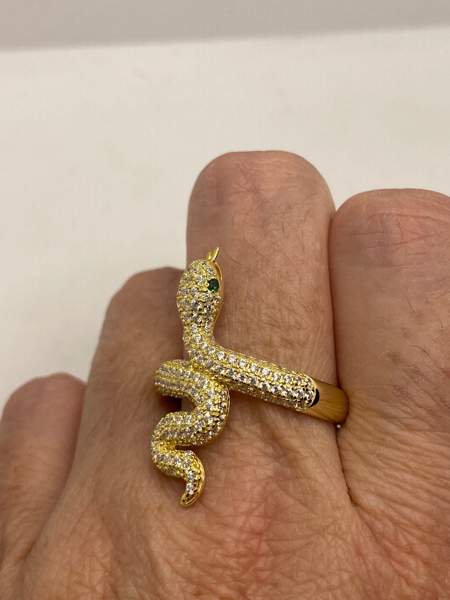 Vintage Snake Ring Golden Sterling Silver Crystal Cocktail Ring