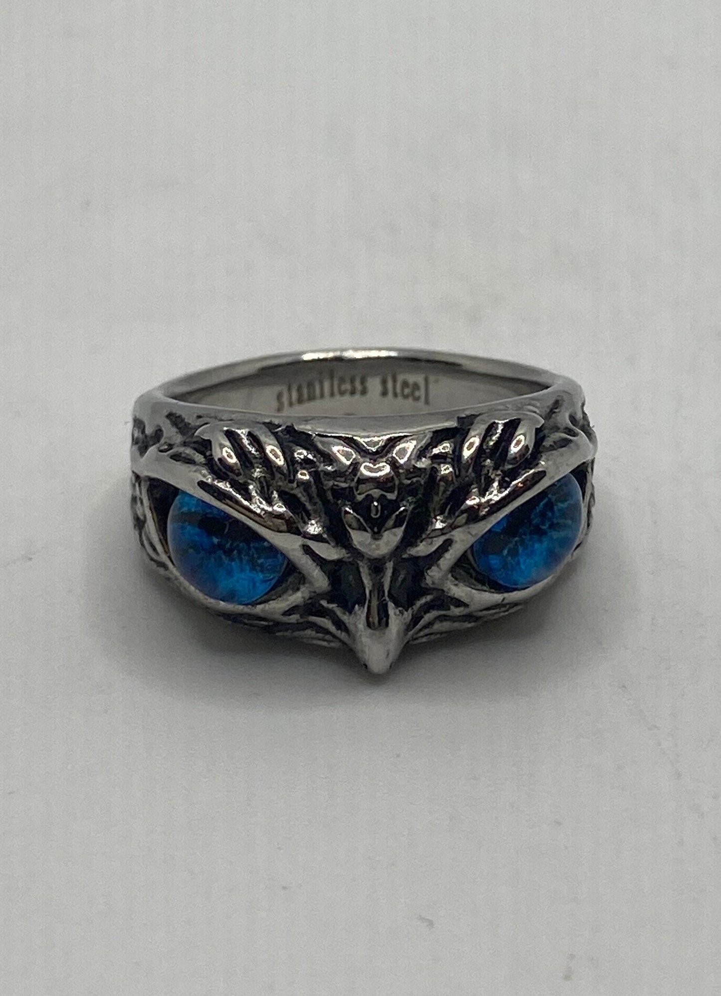 Vintage Bird of Prey Eyes Silver Stainless Steel Ring