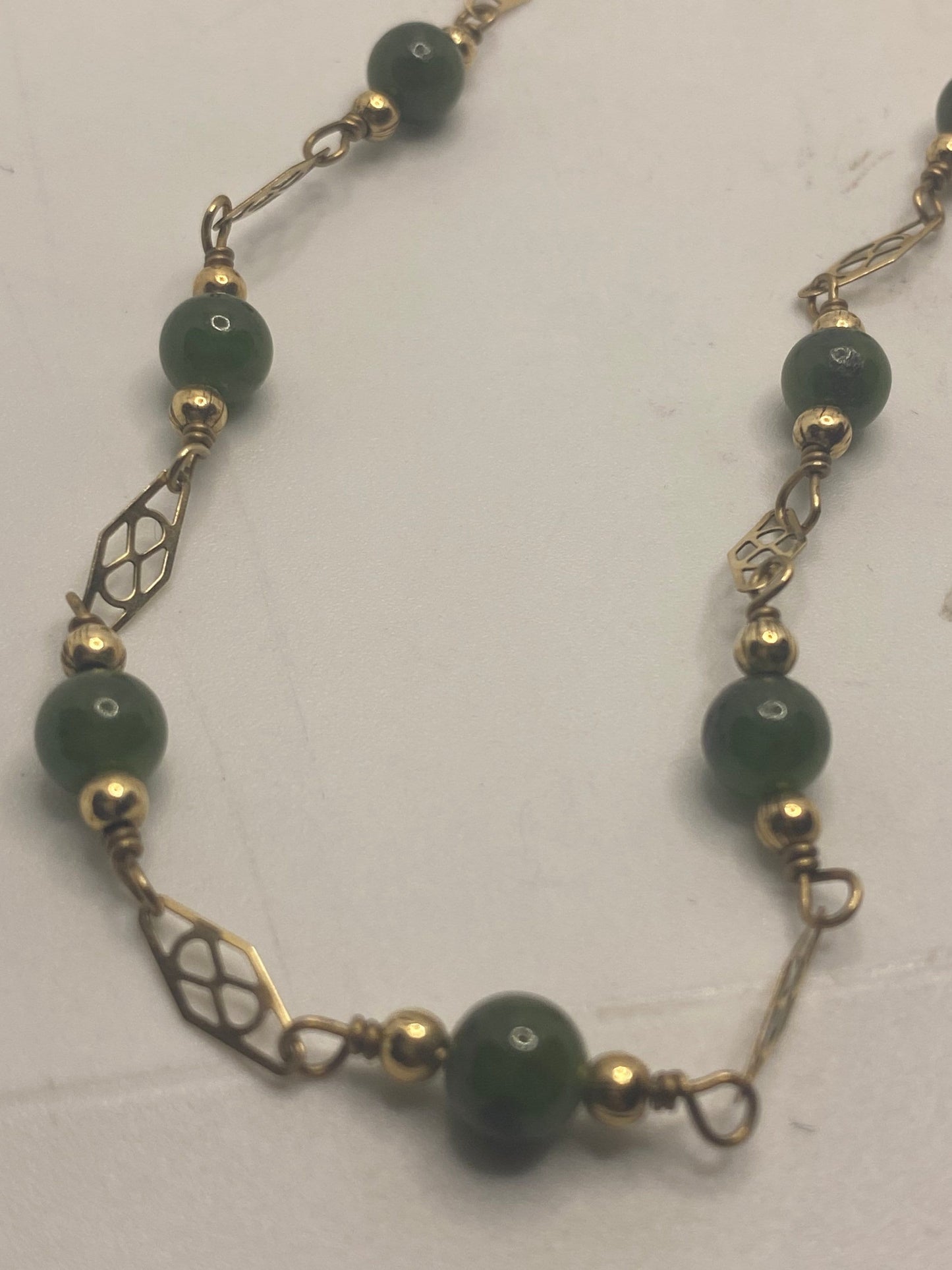 Vintage Green Jade Yellow Gold Filled Necklace