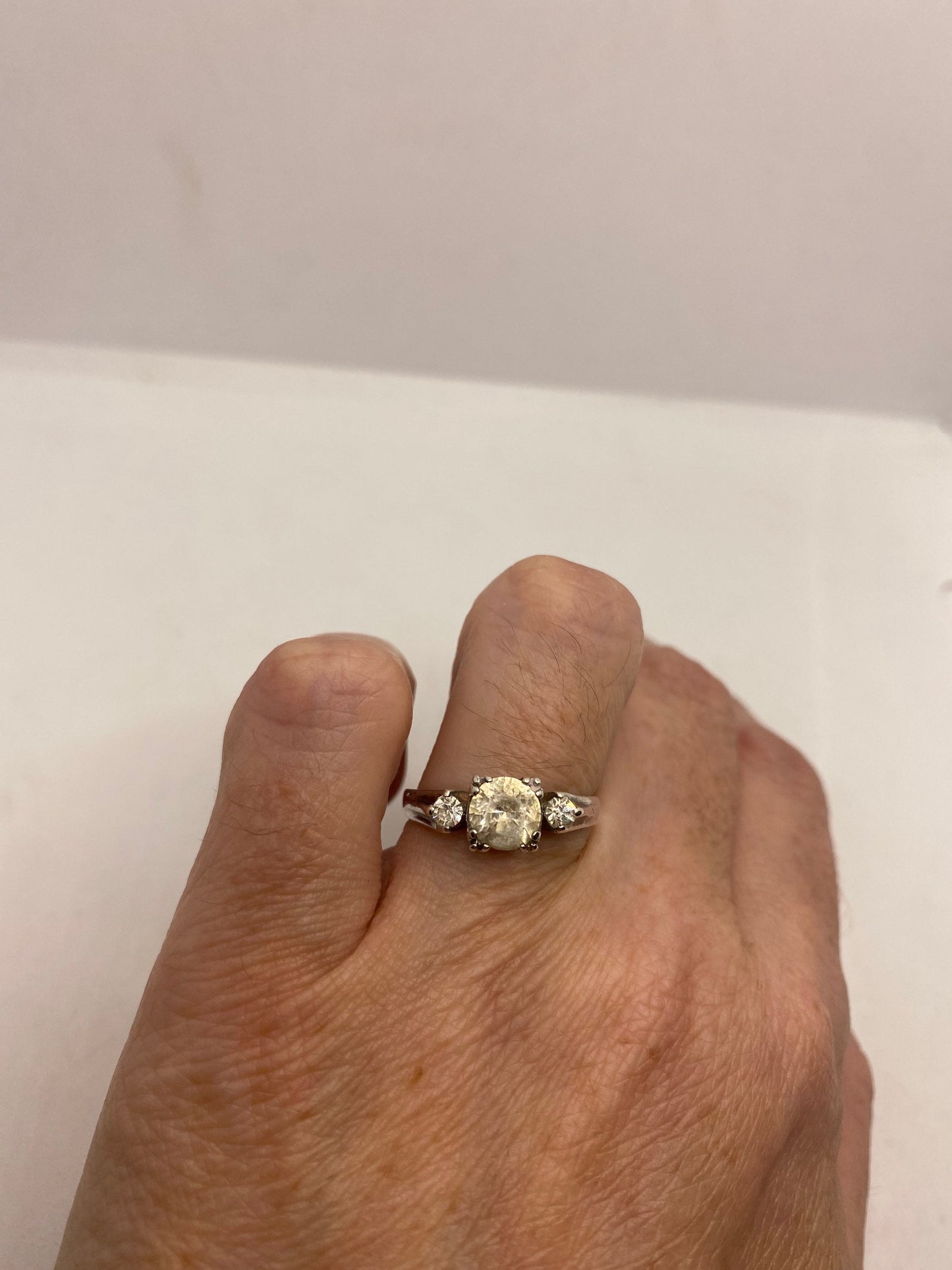 Vintage Cubic Zirconia Crystal Sterling Silver Ring Size 8