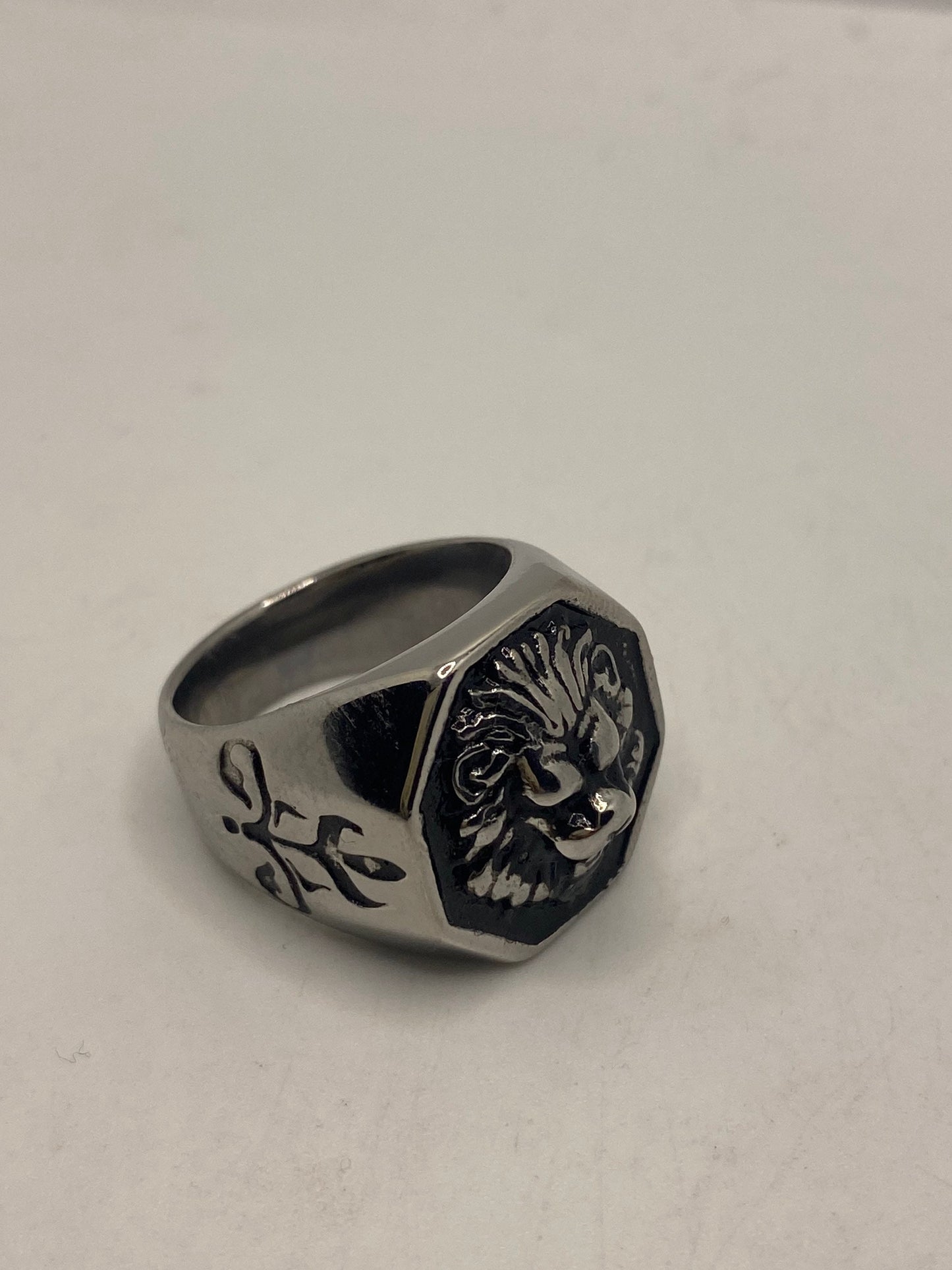 Vintage Gothic Silver Stainless Steel Lion Head Mens Ring