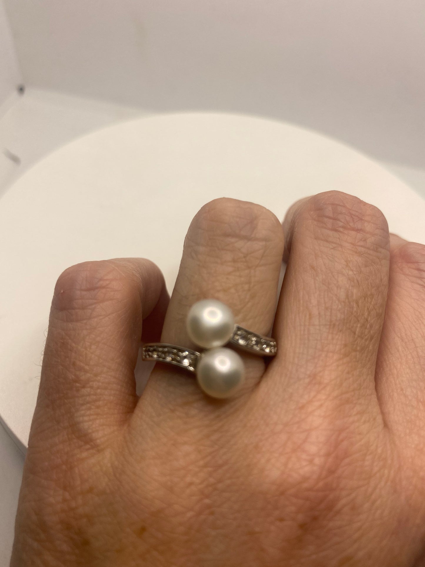 Vintage White Pearl 925 Sterling Silver Cocktail Ring Size 6.5