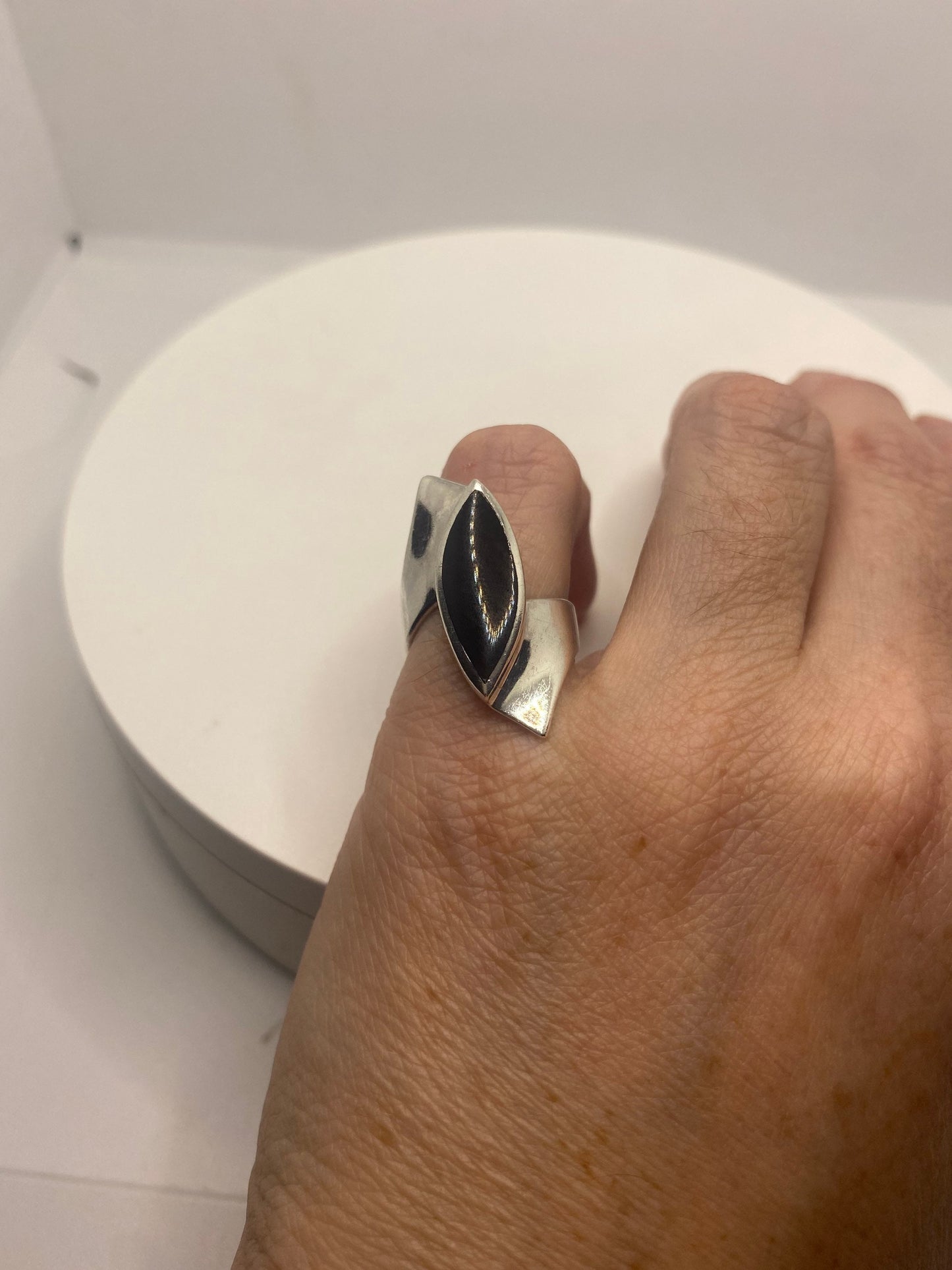 Vintage Black Onyx 925 Sterling Silver Cocktail Ring