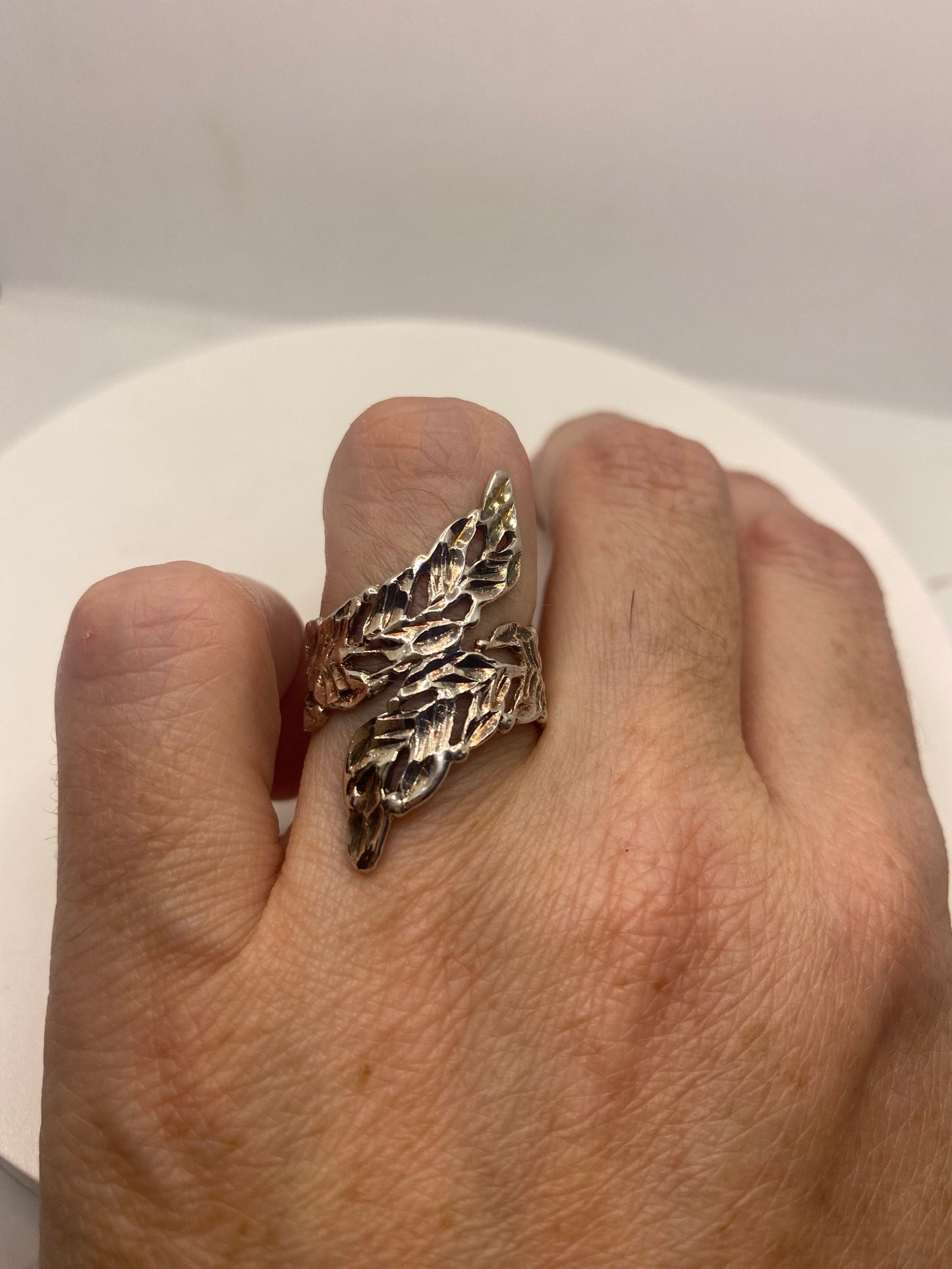 Vintage 925 Sterling Silver leaf Spoon Ring