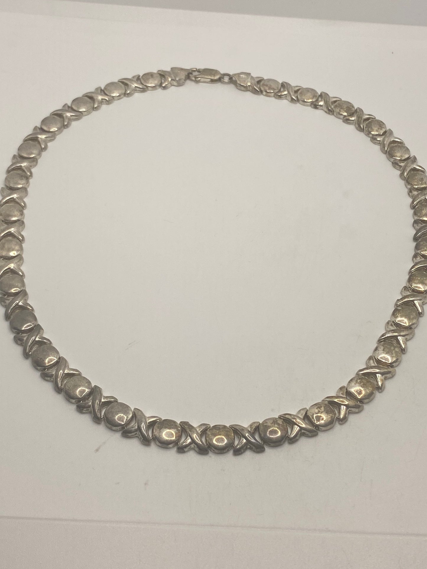 Vintage Deco Hugs and Kisses 925 Sterling Silver Necklace