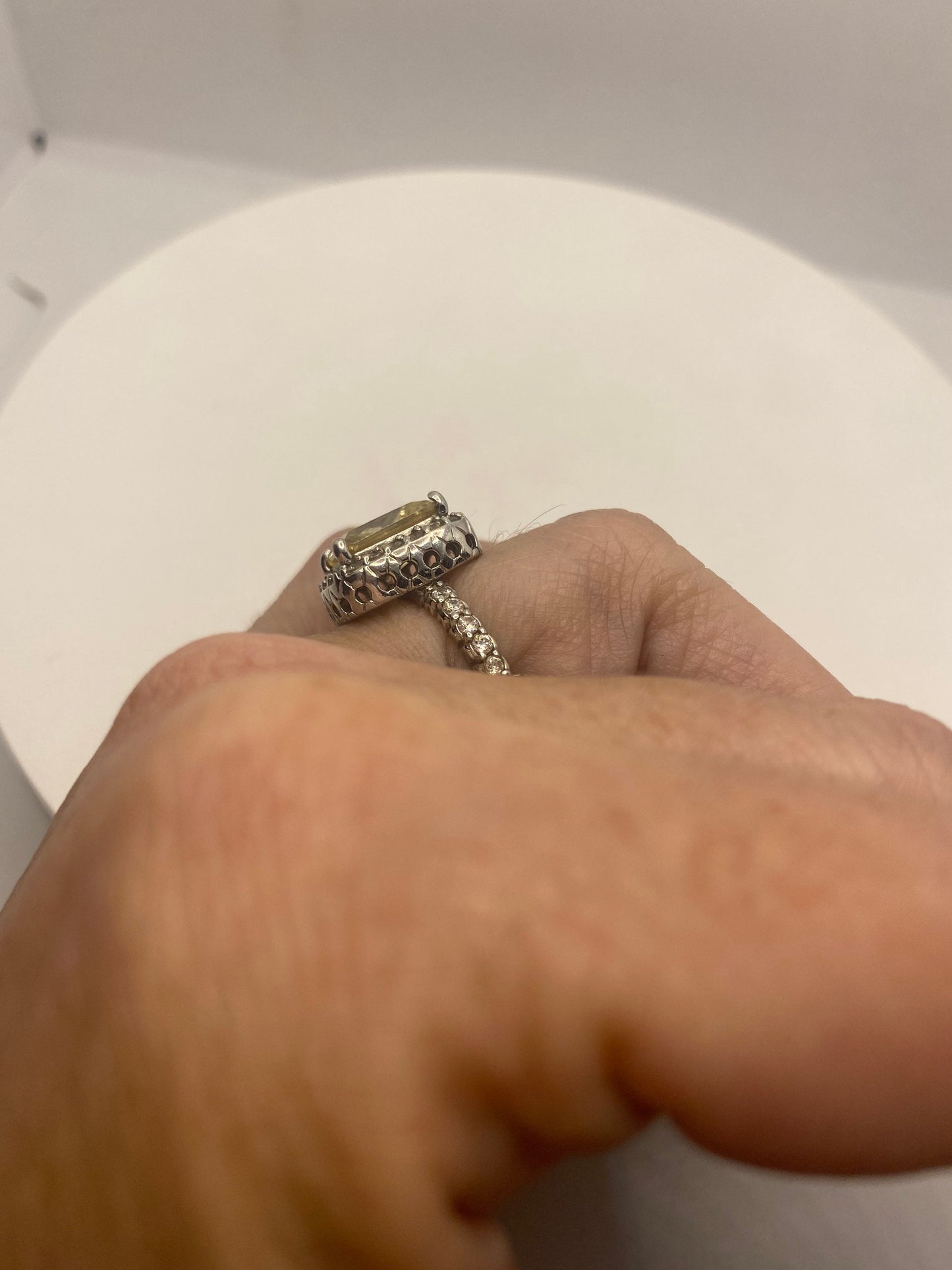 Vintage Golden Citrine 925 Sterling Silver Ring