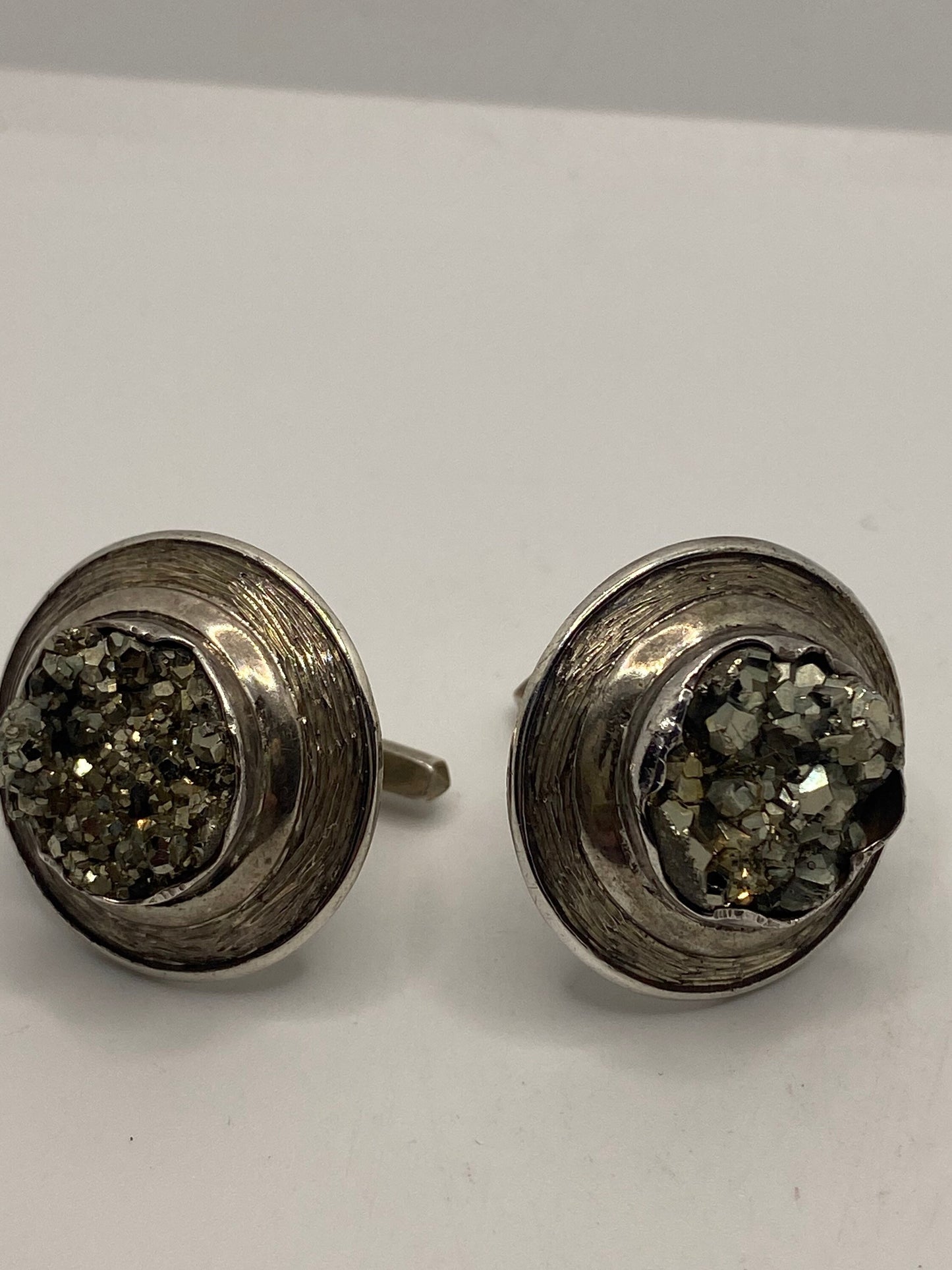 Vintage Pyrite Druzy Cuff Links 925 Sterling Silver