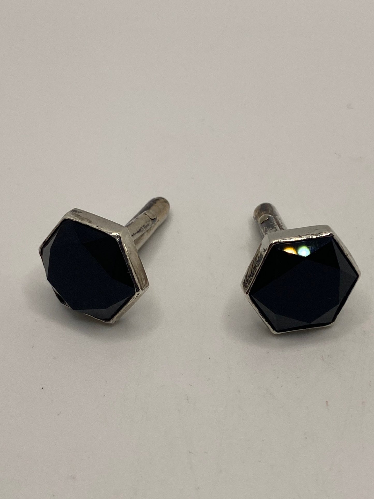 Vintage Black Jet Cuff Links 925 Sterling Silver