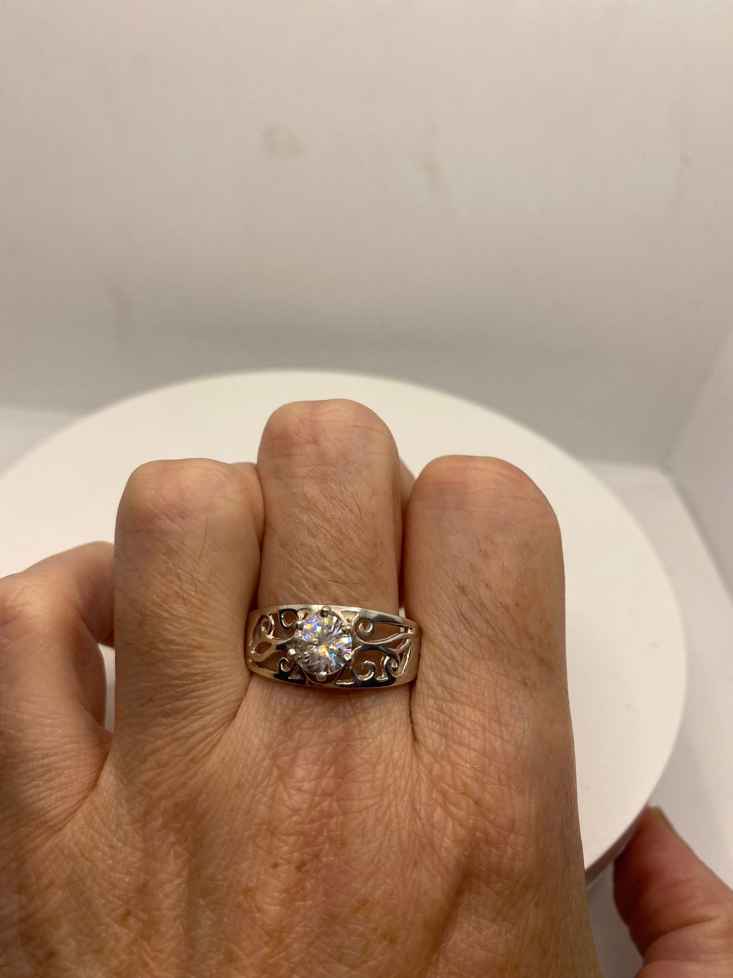 Vintage Cubic Zirconia Crystal Sterling Silver Ring Size 8