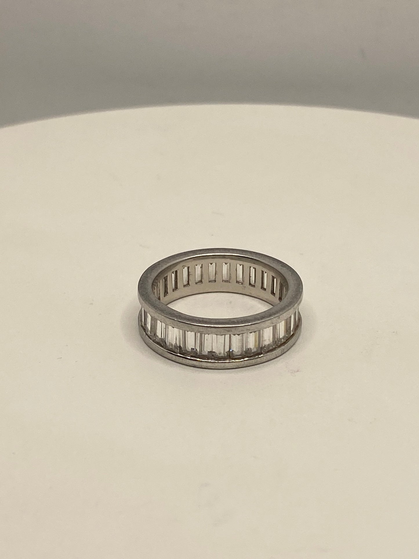 Vintage Cubic Zirconia Crystal Sterling Silver Eternity Ring