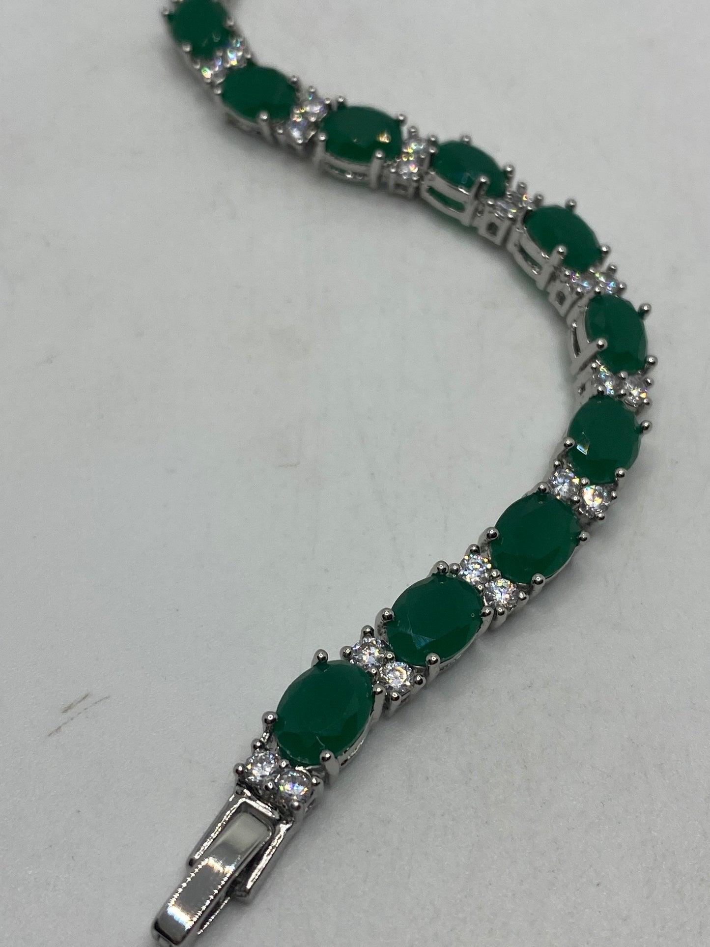 Vintage Emerald Green Crystal Bracelet Silver White Bronze