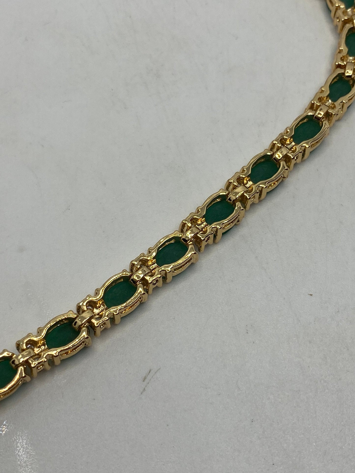 Vintage Emerald Green Crystal Bracelet Silver White Bronze