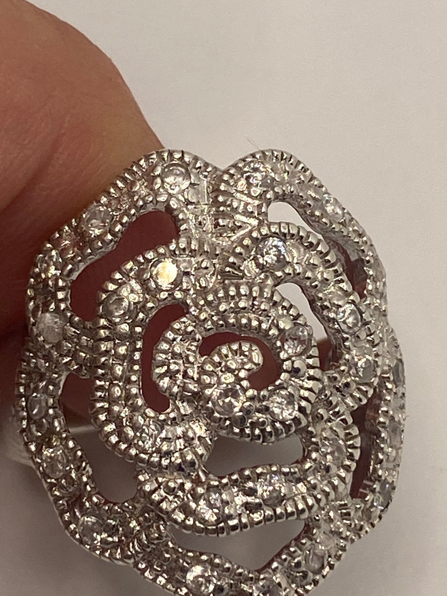 Vintage Rose Flower 925 Sterling Silver Antiqued Diamond Ring