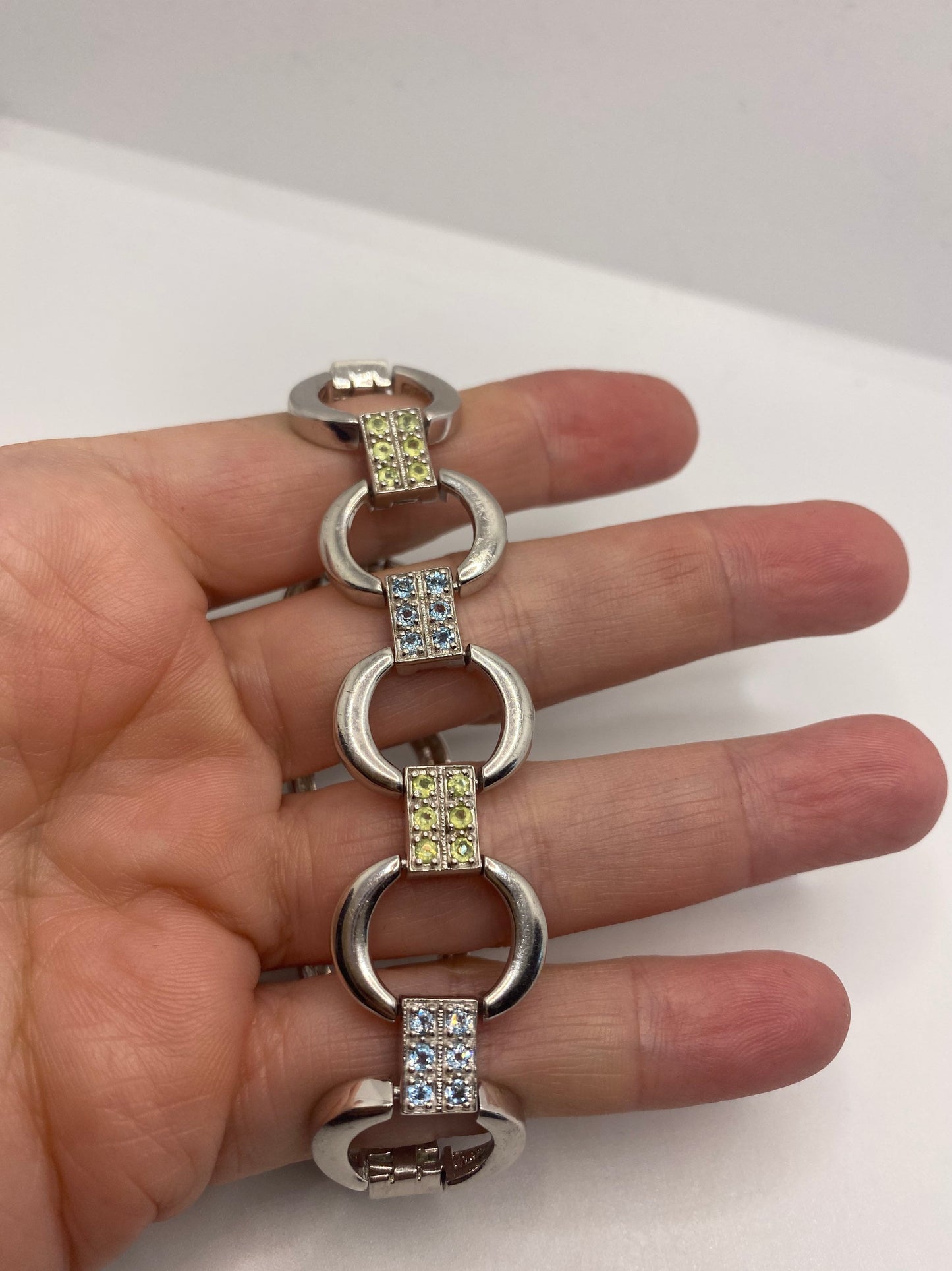 Vintage Blue Topaz Peridot in 925 Sterling Silver Tennis Bracelet