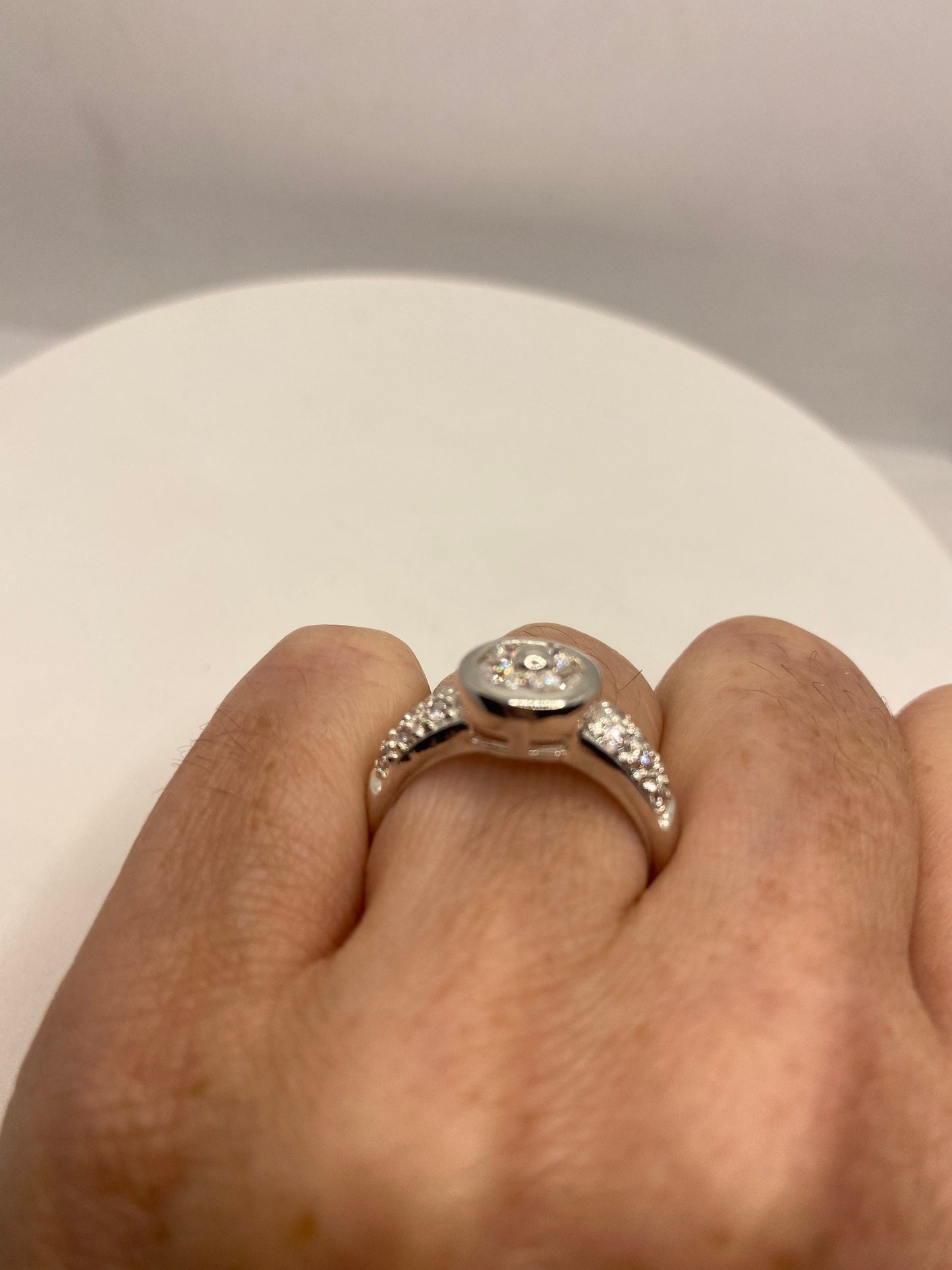 Vintage Cubic Zirconia Crystal Sterling Silver Ring Size 8