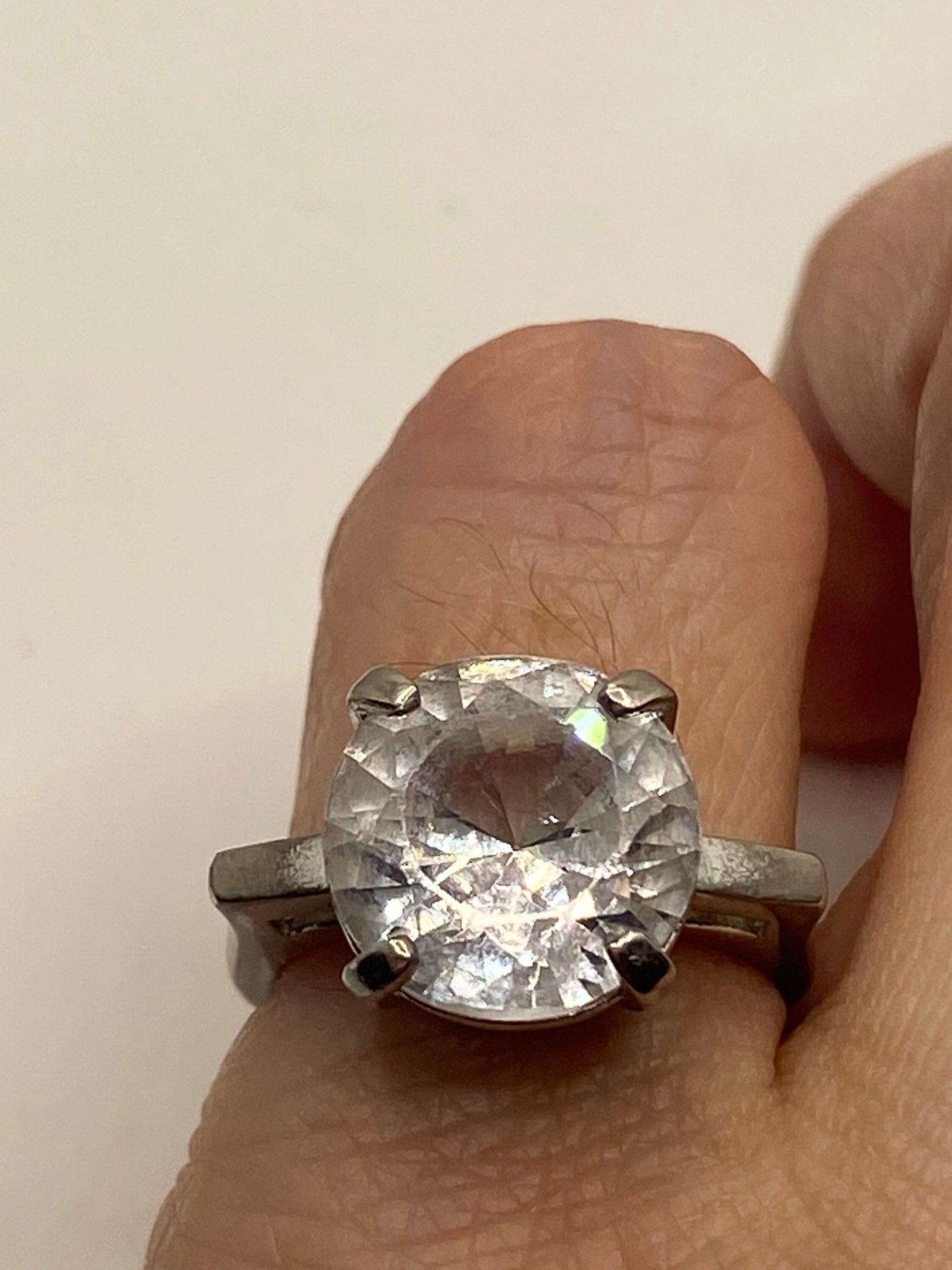 Vintage Cubic Zirconia Crystal Sterling Silver Ring Size 4.5