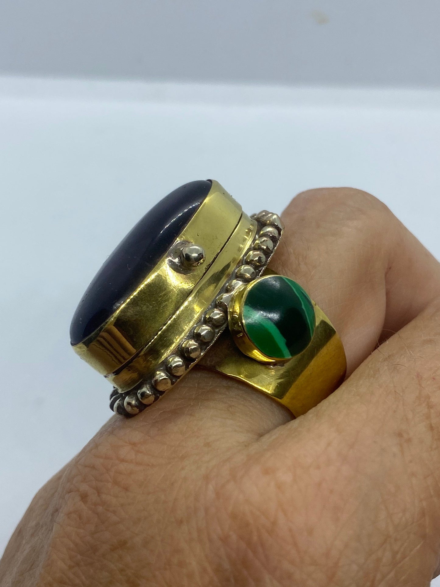 Large Stone Brass Knuckle poison pillbox Adjustable Ring