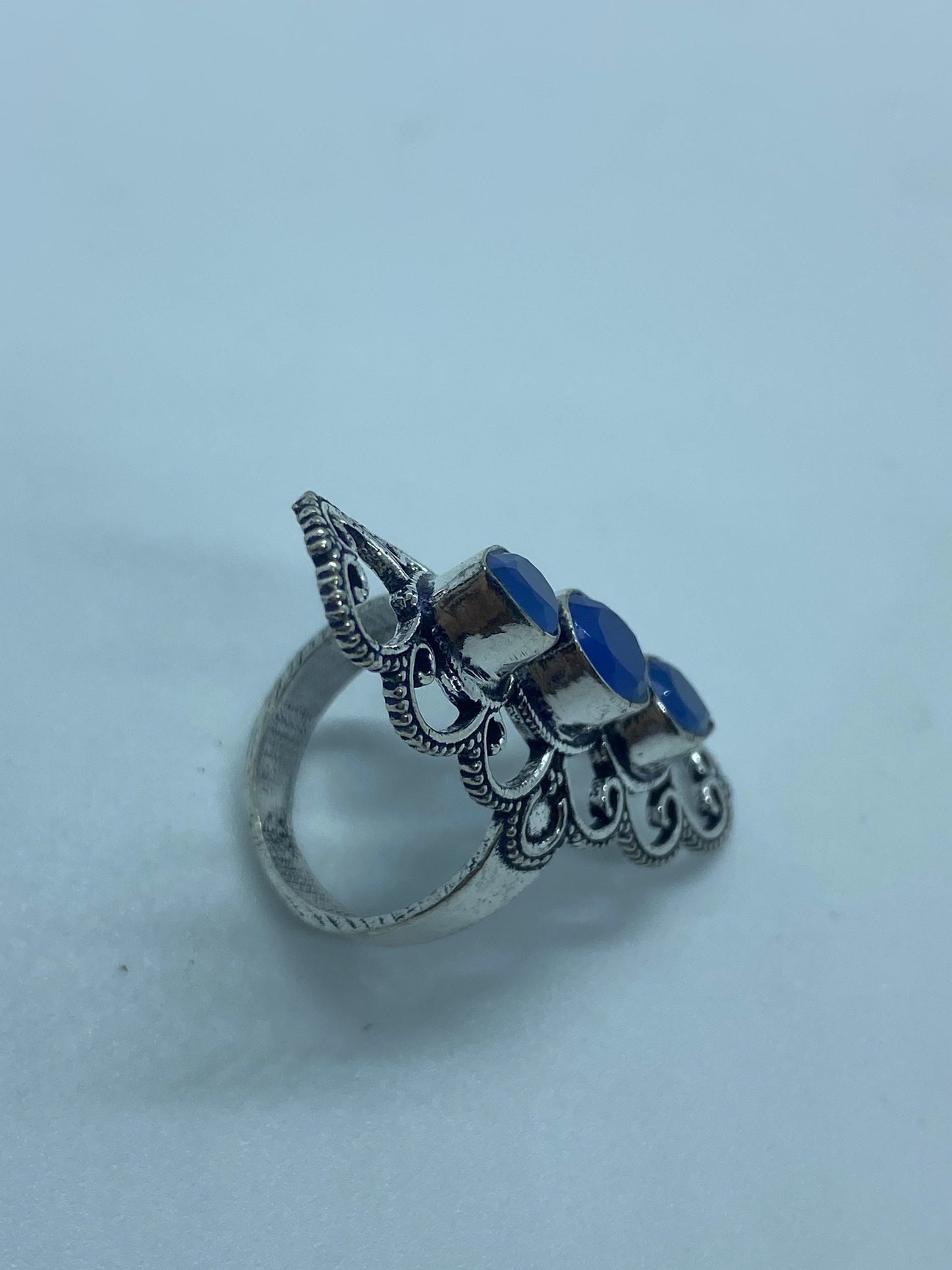 Vintage Blue Chalcedony Ring Statement Cocktail