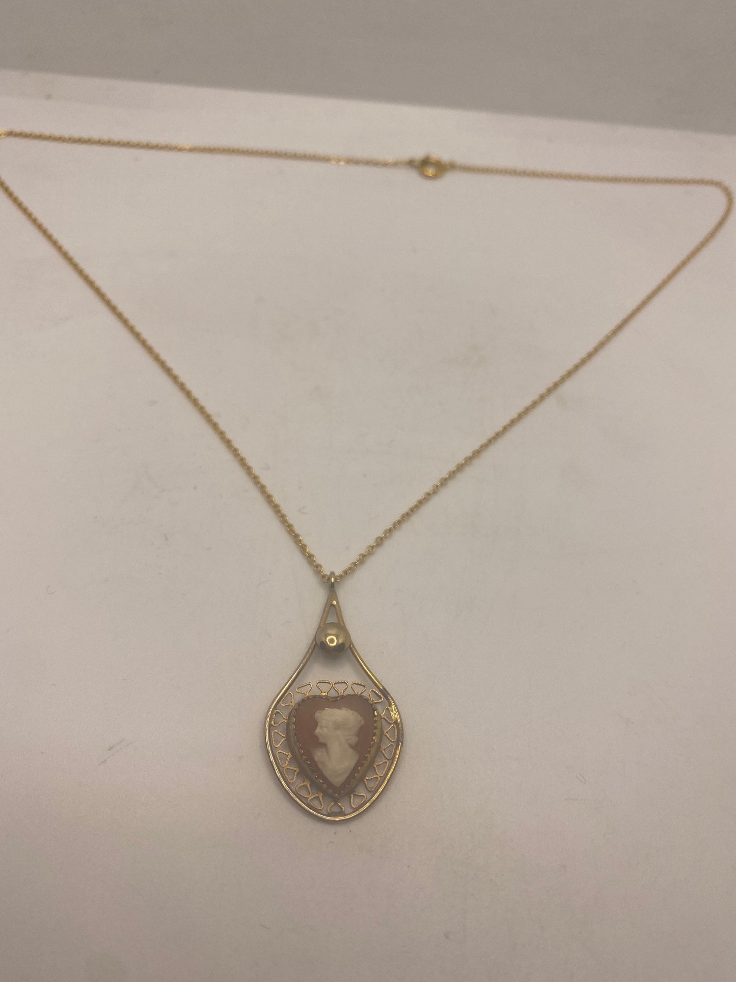 Vintage Shell Cameo Rose and Yellow Gold Filled Necklace Choker