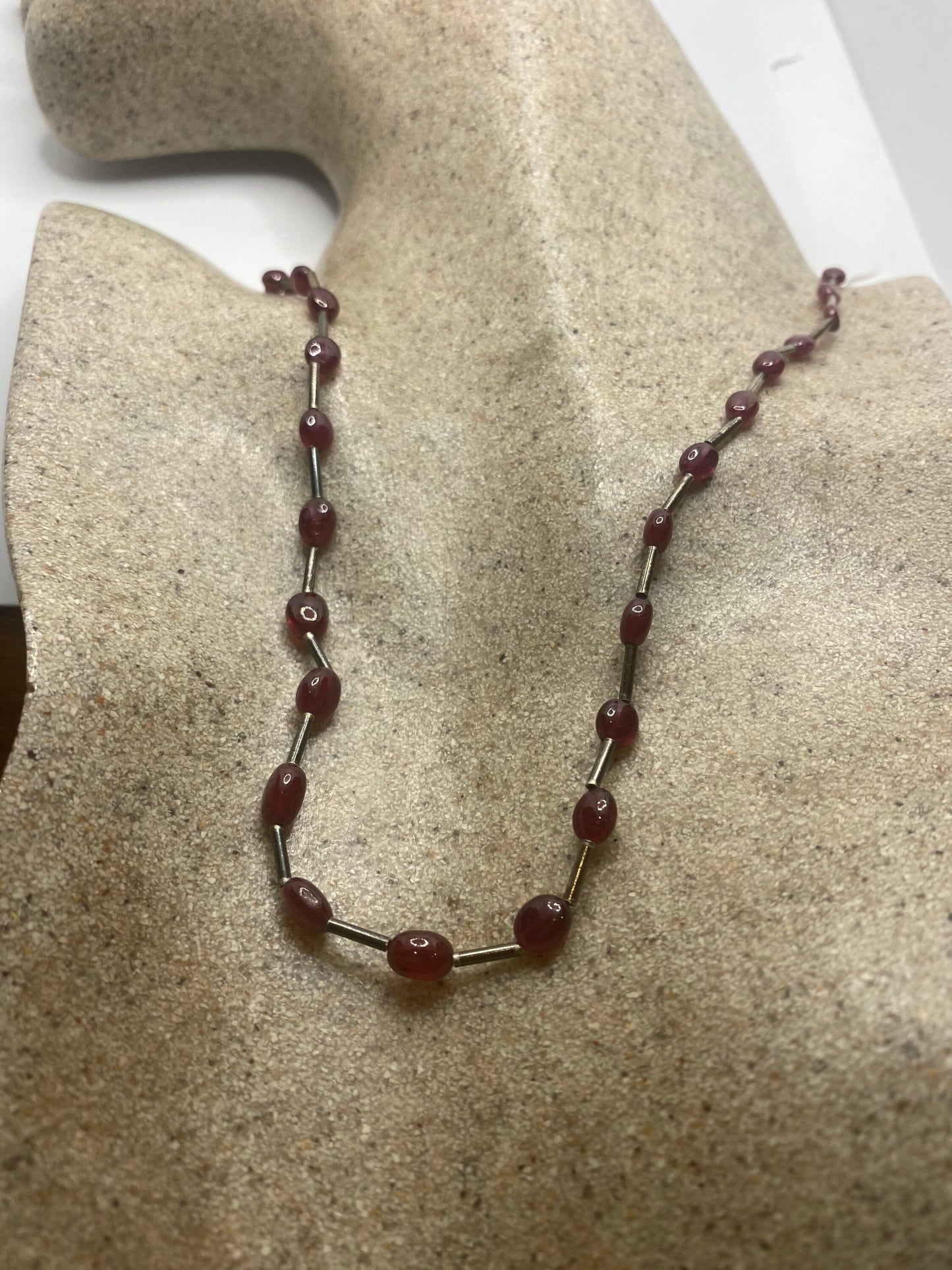 Vintage Pink Raw Ruby Choker 925 Sterling Silver Beaded Necklace