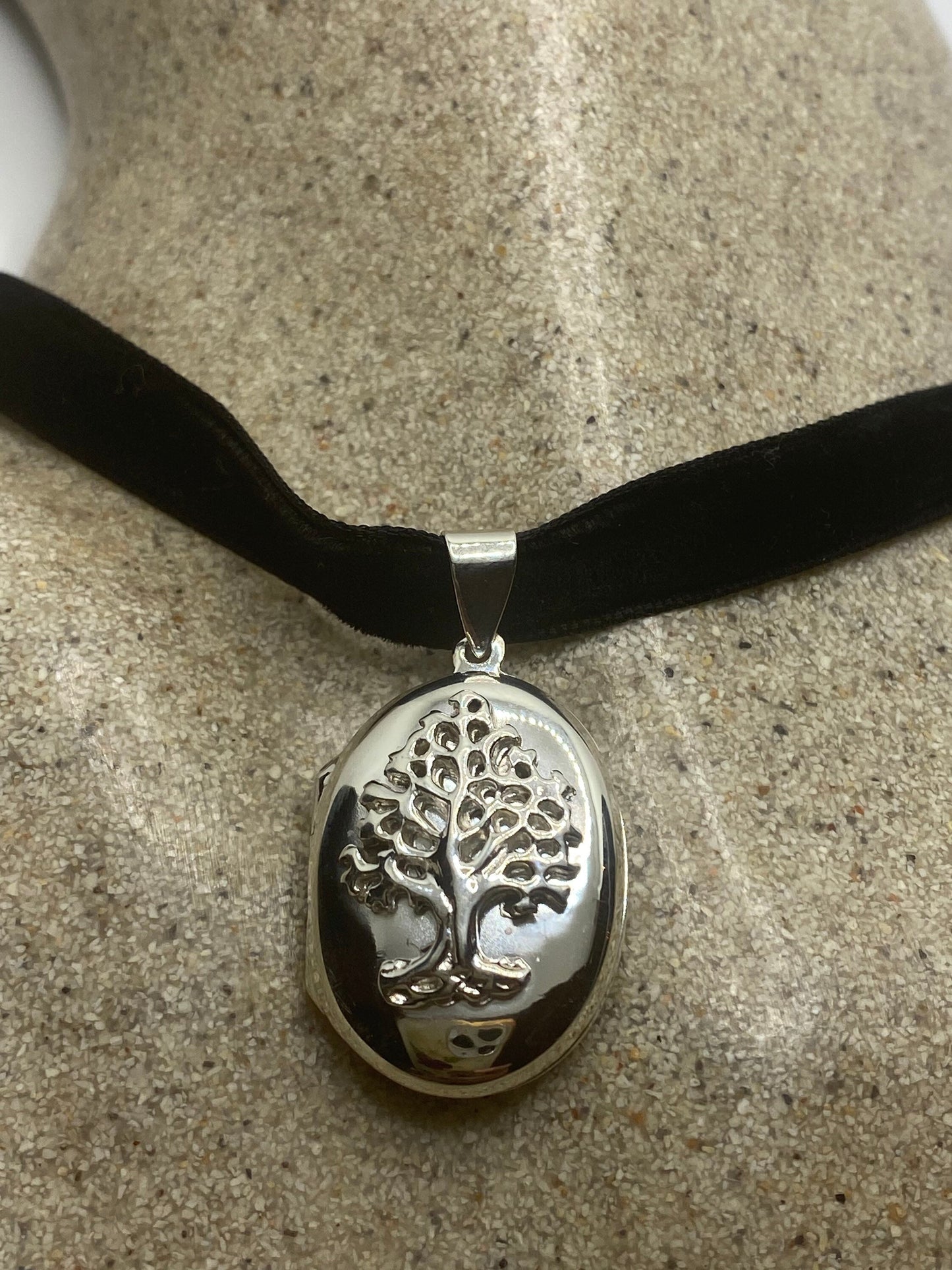 Vintage Tree of Life Locket Choker 925 Sterling Silver necklace