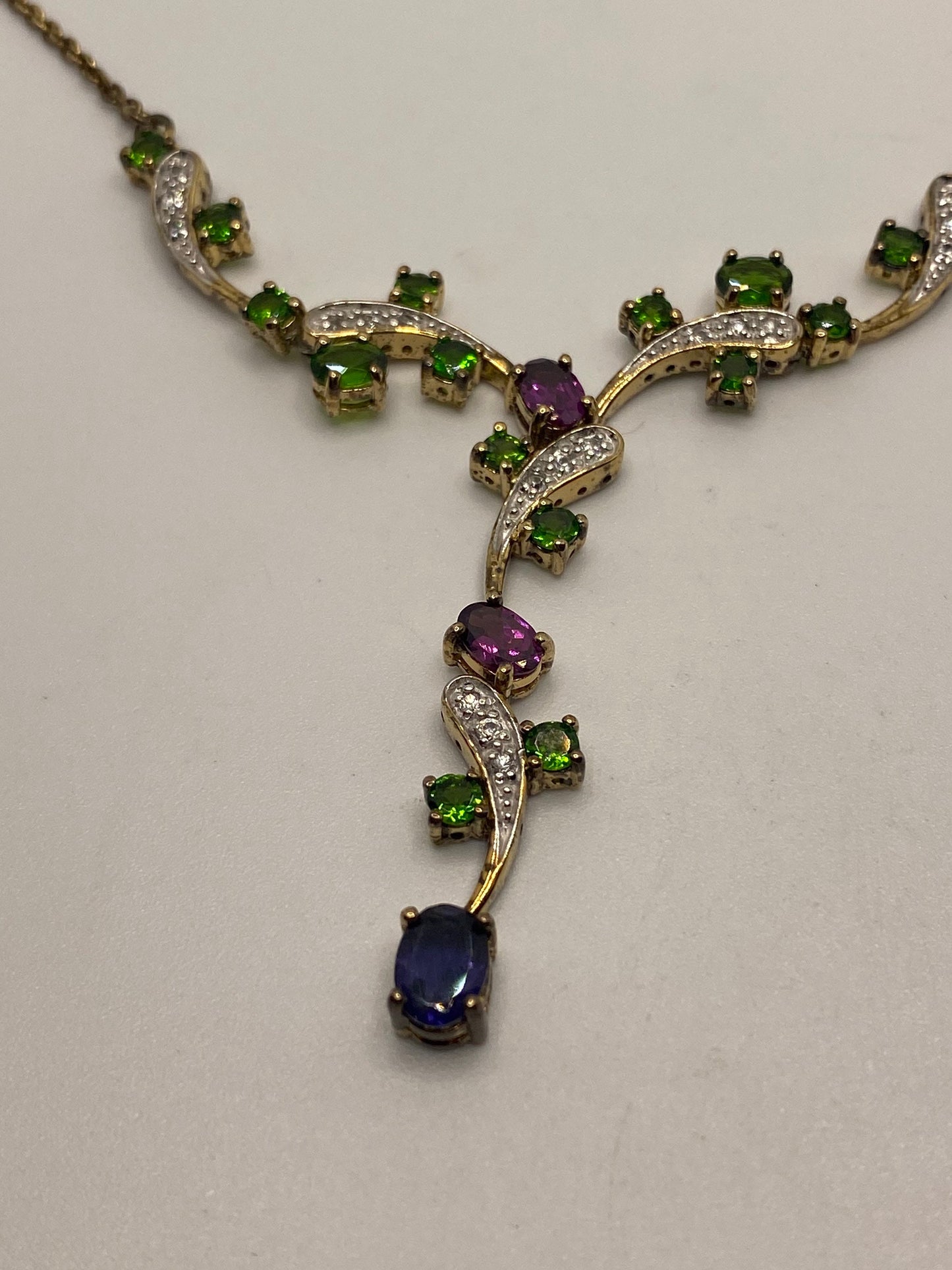 Vintage Deco Gemstone 925 Sterling Silver Necklace