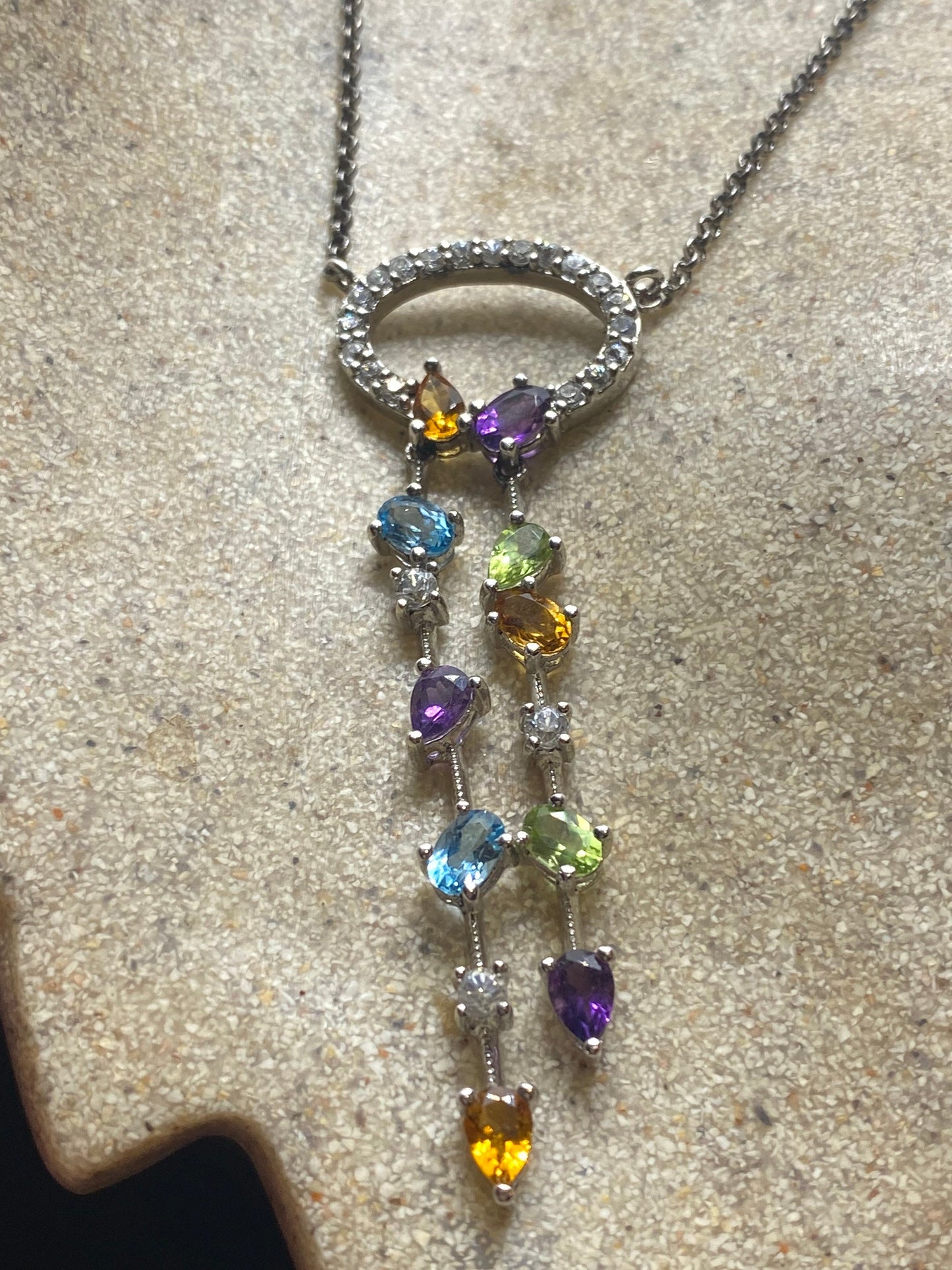 Vintage Deco Gemstone 925 Sterling Silver Necklace