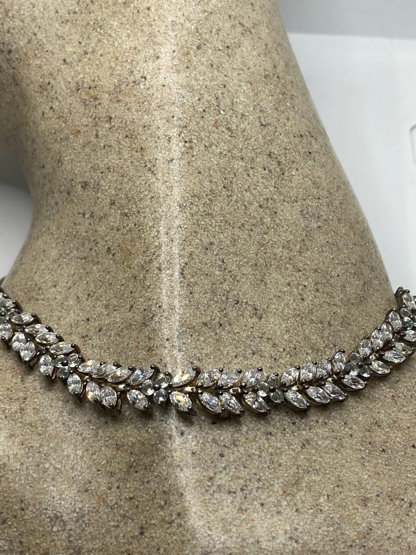 Vintage Deco Crystal Gemstone 925 Sterling Silver Necklace