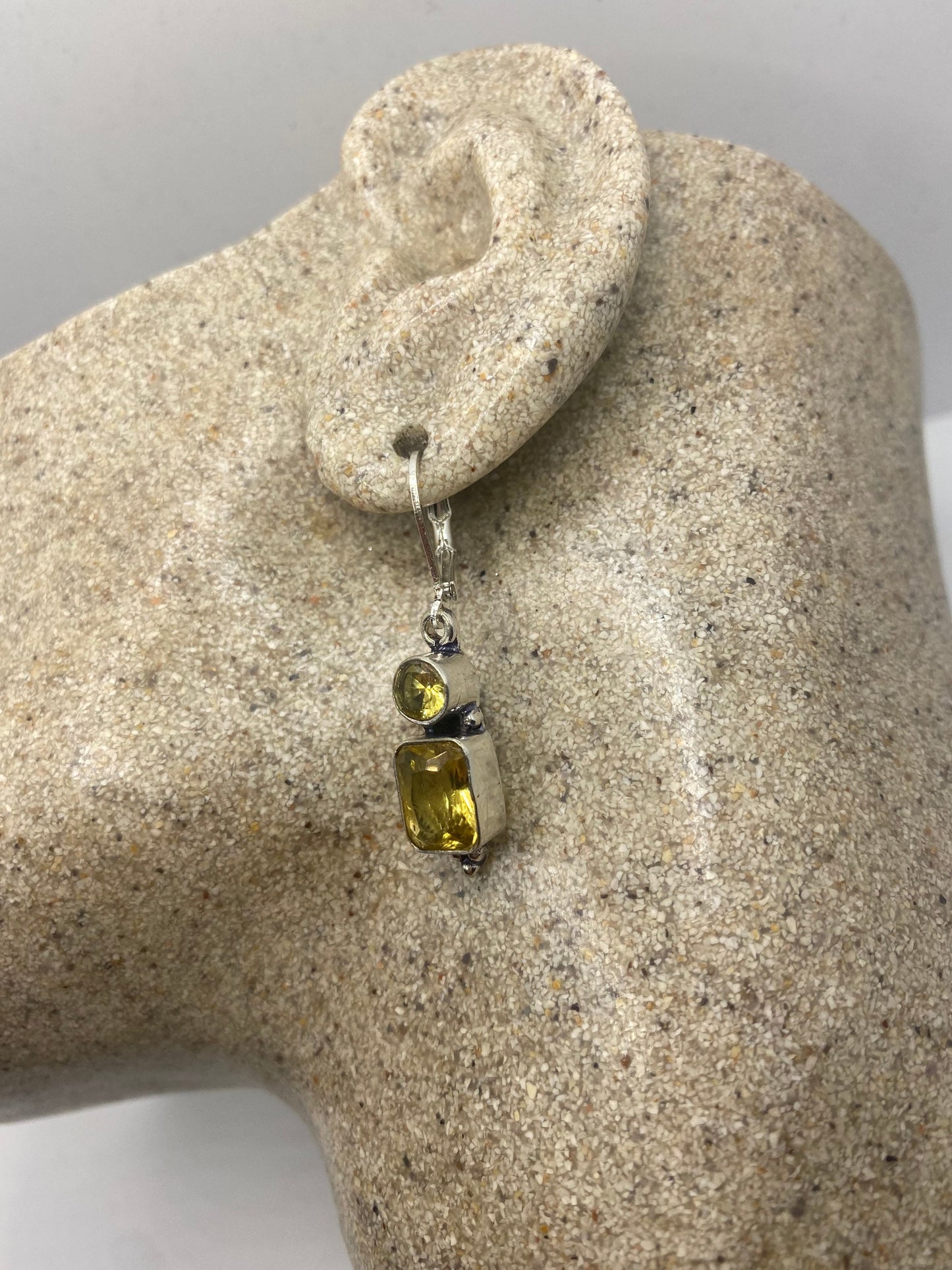 Vintage Golden Citrine Earrings 925 Sterling Silver Deco Dangle Chandelier
