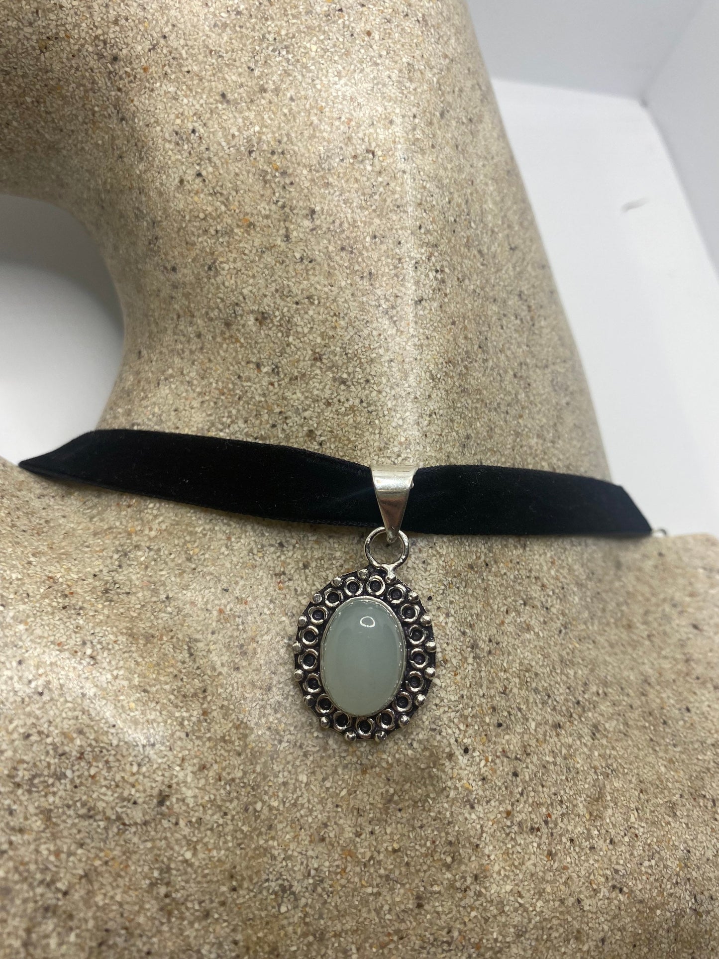 Vintage Green Jade Silver Necklace