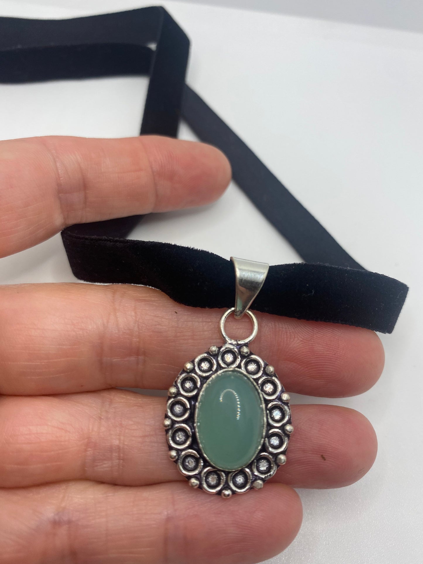 Vintage Green Jade Silver Necklace