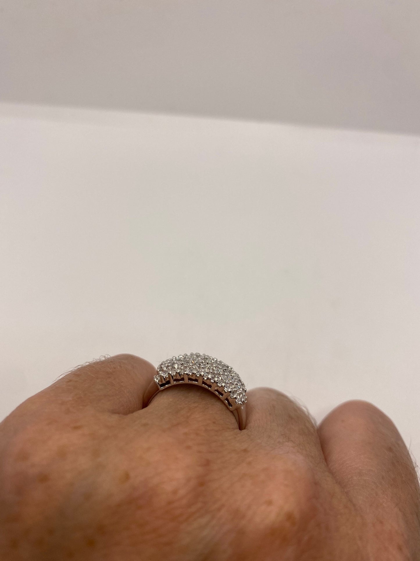 Vintage Clear White Sapphire 925 Sterling Silver Cocktail Ring Size 6