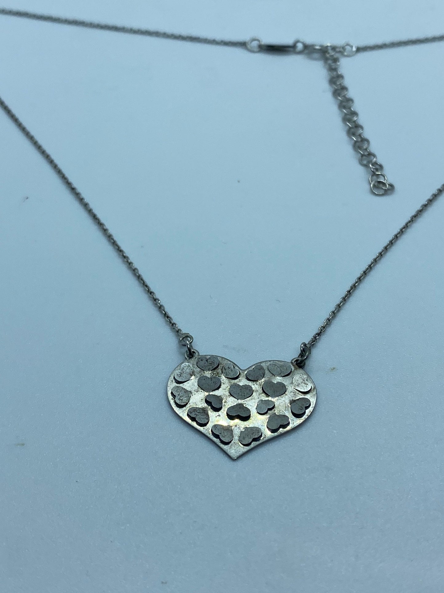 Vintage 925 Sterling Silver White Sapphire Heart Pendant 18 inch necklace